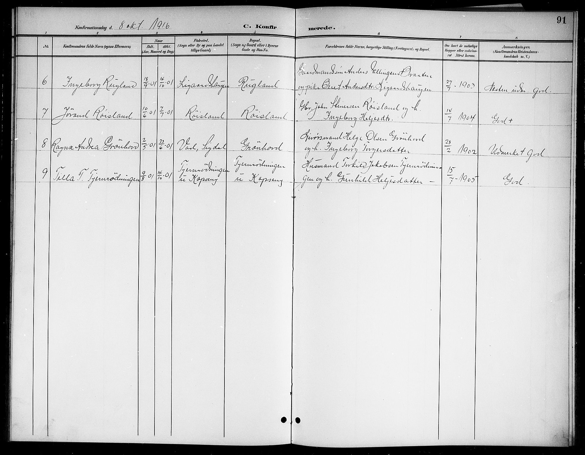 Sigdal kirkebøker, AV/SAKO-A-245/G/Gb/L0003: Klokkerbok nr. II 3, 1901-1916, s. 91