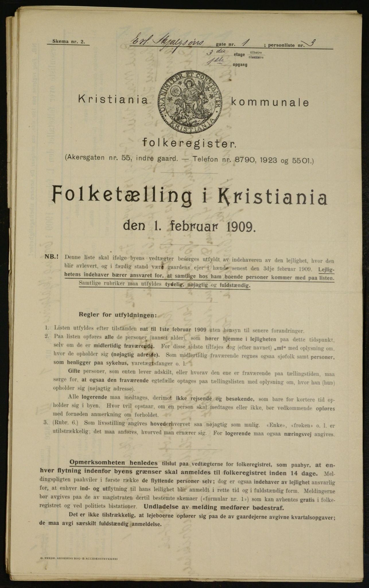 OBA, Kommunal folketelling 1.2.1909 for Kristiania kjøpstad, 1909, s. 19869