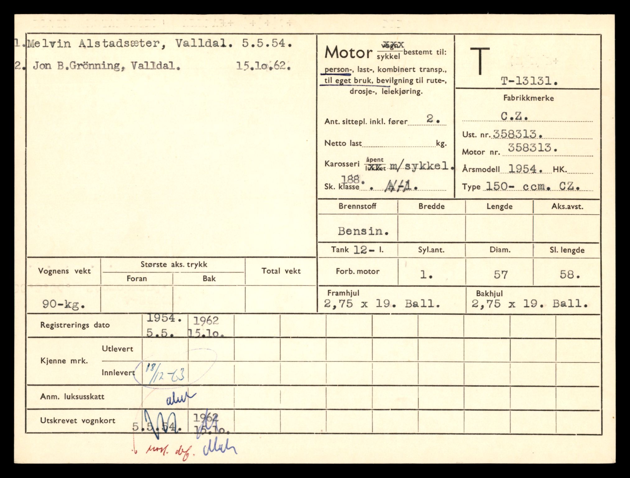 Møre og Romsdal vegkontor - Ålesund trafikkstasjon, SAT/A-4099/F/Fe/L0037: Registreringskort for kjøretøy T 13031 - T 13179, 1927-1998, s. 2007