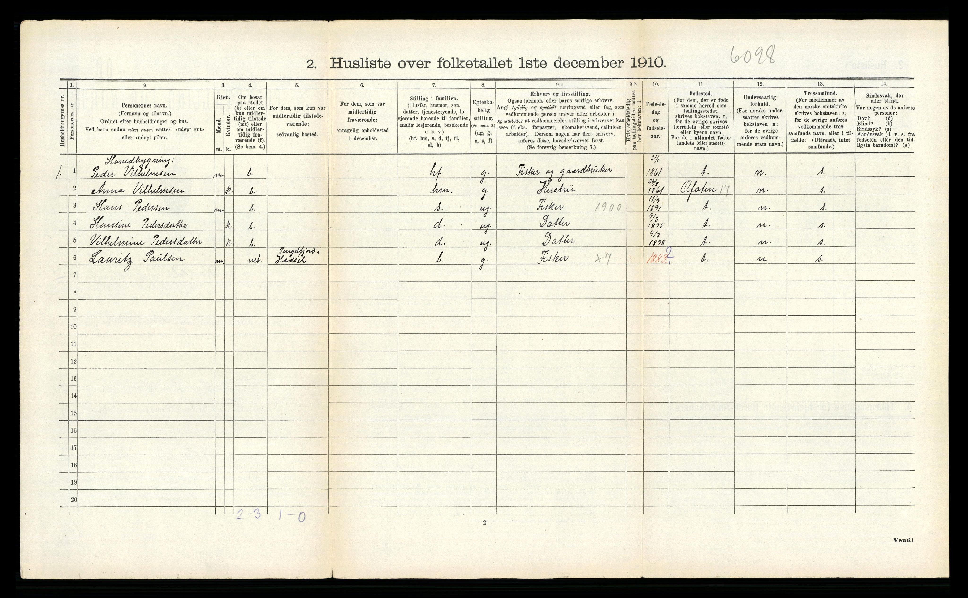 RA, Folketelling 1910 for 1866 Hadsel herred, 1910, s. 614