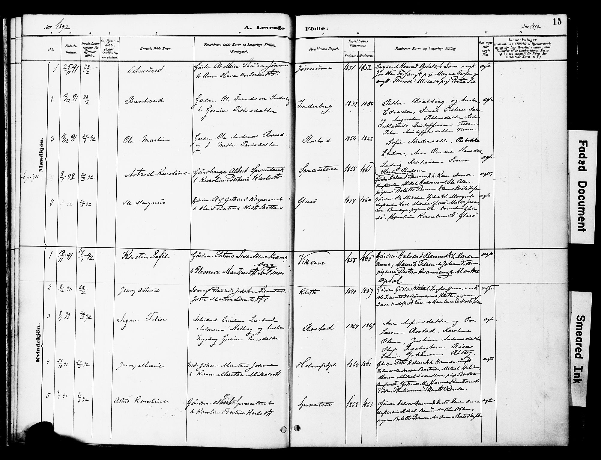 Ministerialprotokoller, klokkerbøker og fødselsregistre - Nord-Trøndelag, SAT/A-1458/741/L0396: Ministerialbok nr. 741A10, 1889-1901, s. 15