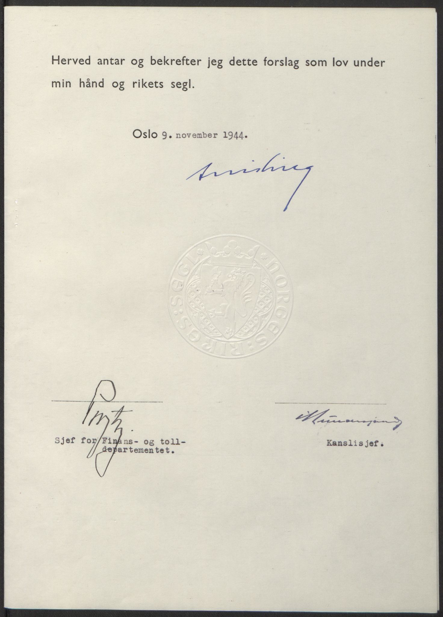 NS-administrasjonen 1940-1945 (Statsrådsekretariatet, de kommisariske statsråder mm), RA/S-4279/D/Db/L0100: Lover, 1944, s. 577