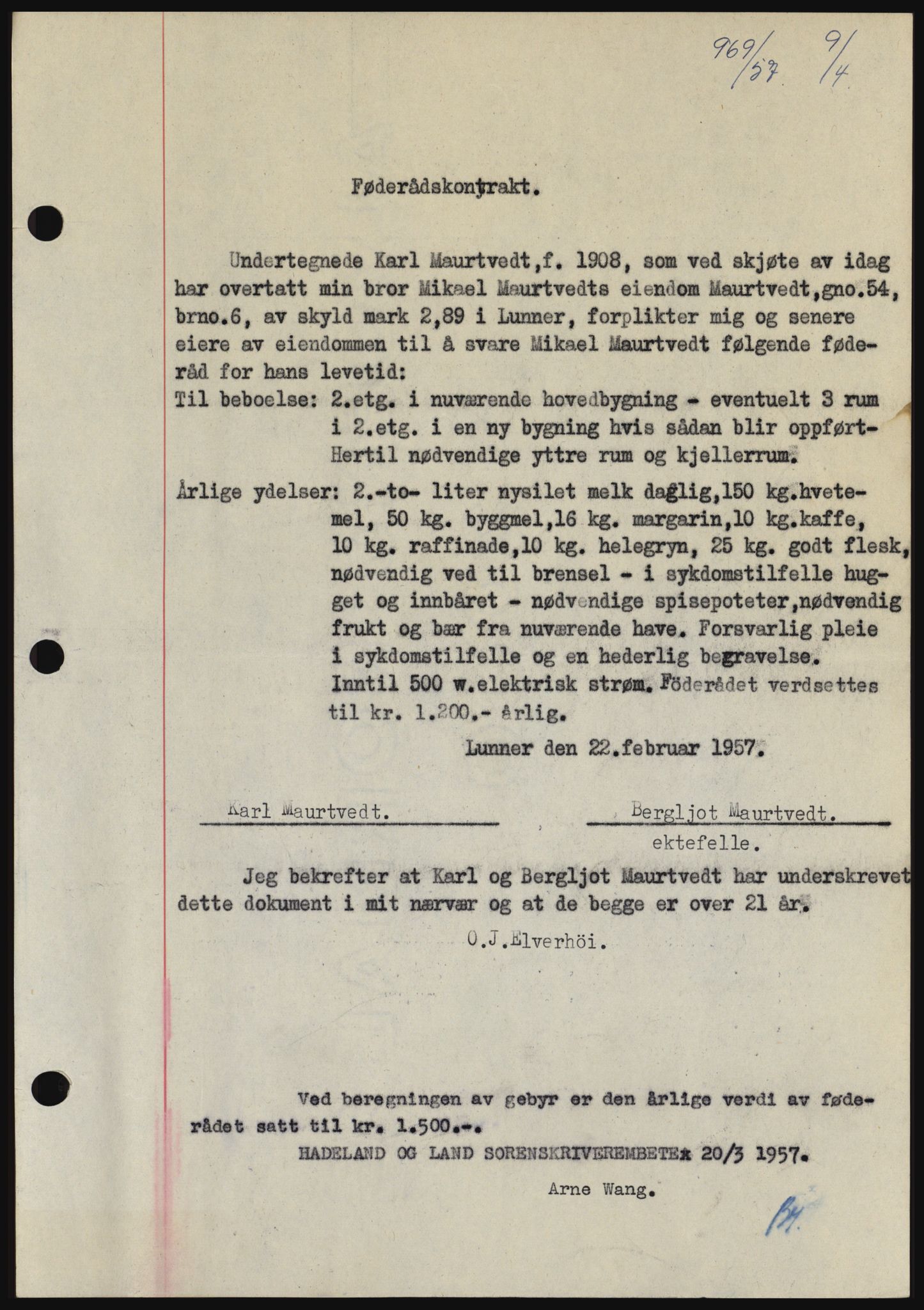 Hadeland og Land tingrett, SAH/TING-010/H/Hb/Hbc/L0035: Pantebok nr. B35, 1956-1957, Dagboknr: 969/1957