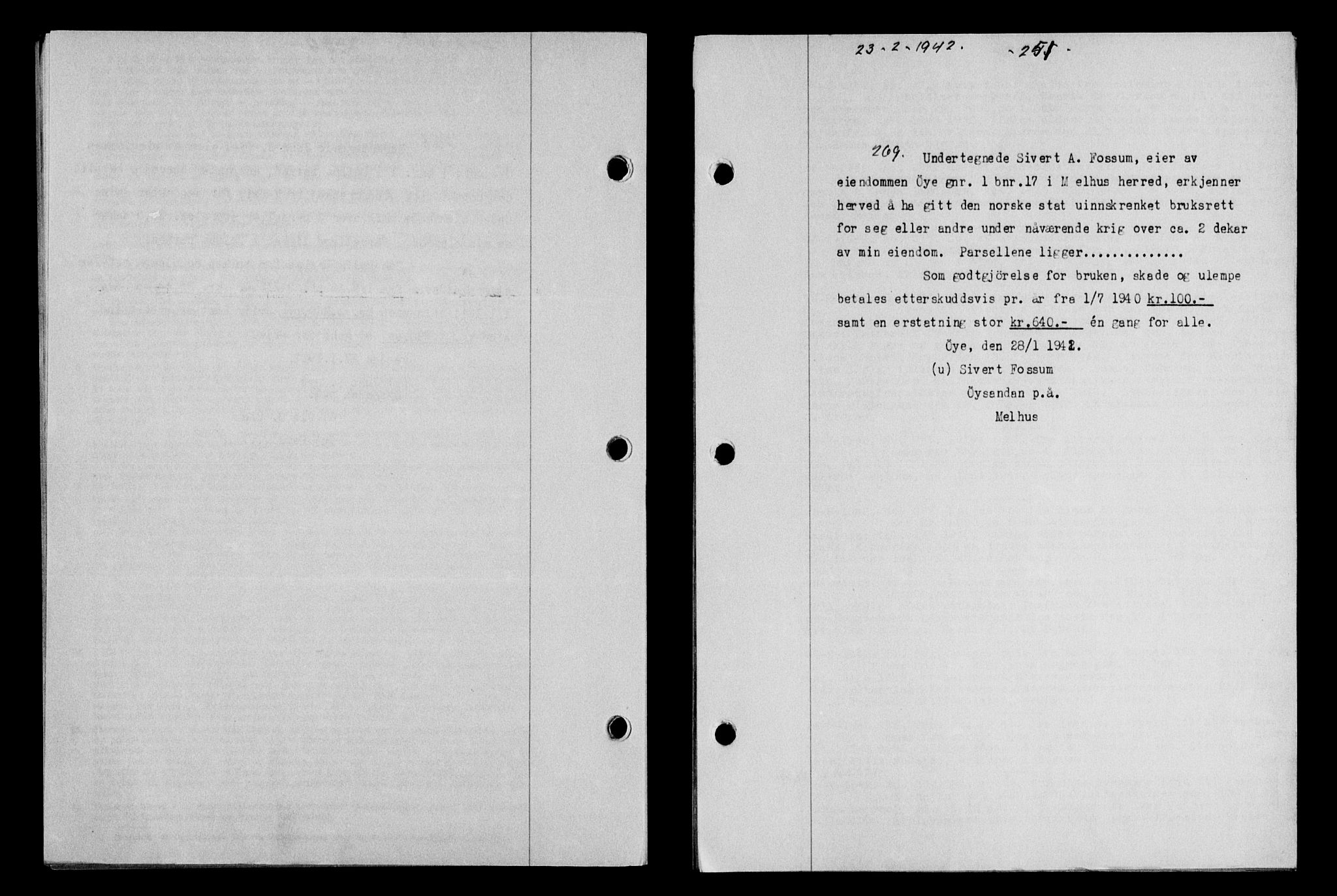 Gauldal sorenskriveri, SAT/A-0014/1/2/2C/L0054: Pantebok nr. 59, 1941-1942, Dagboknr: 269/1942