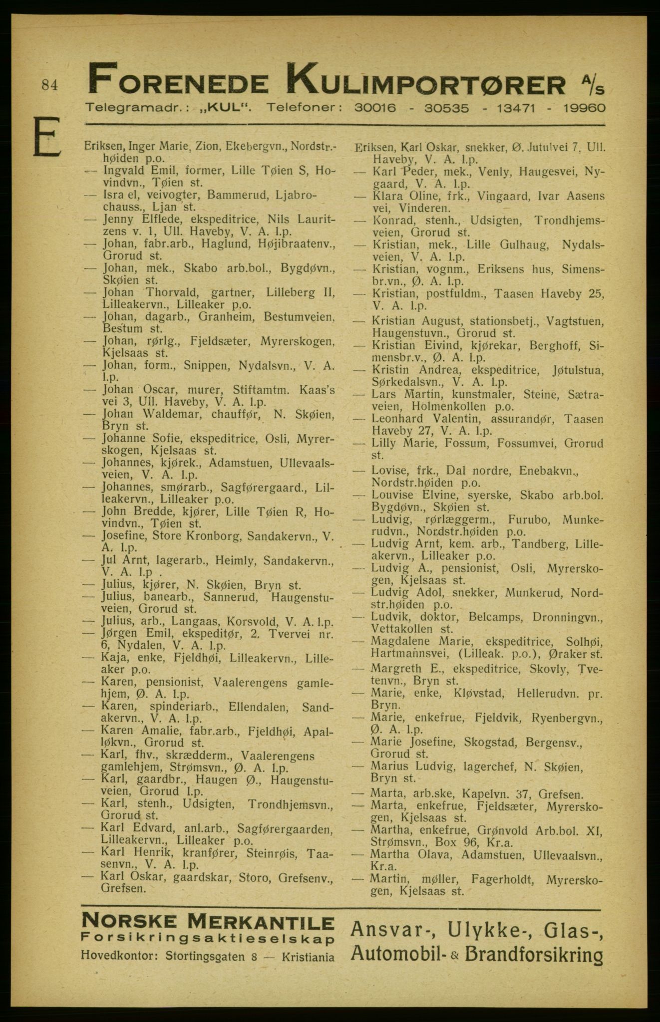 Aker adressebok/adressekalender, PUBL/001/A/002: Akers adressekalender, 1922, s. 84