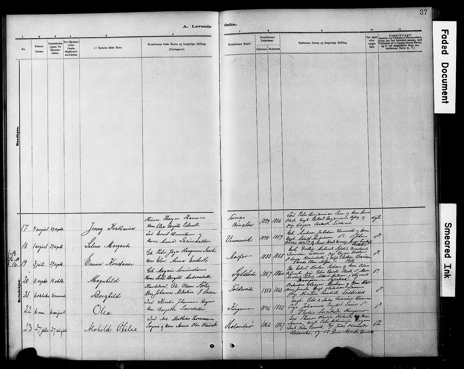 Ministerialprotokoller, klokkerbøker og fødselsregistre - Nord-Trøndelag, SAT/A-1458/783/L0661: Klokkerbok nr. 783C01, 1878-1893, s. 37