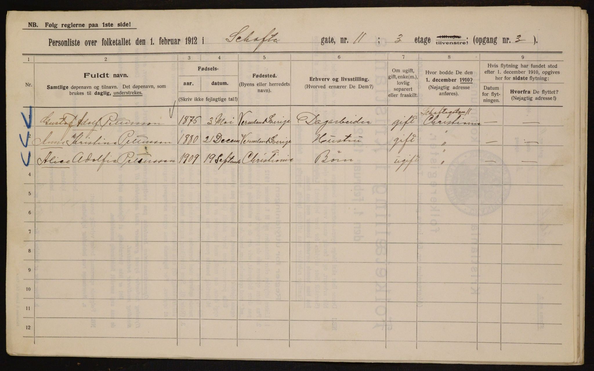 OBA, Kommunal folketelling 1.2.1912 for Kristiania, 1912, s. 89611