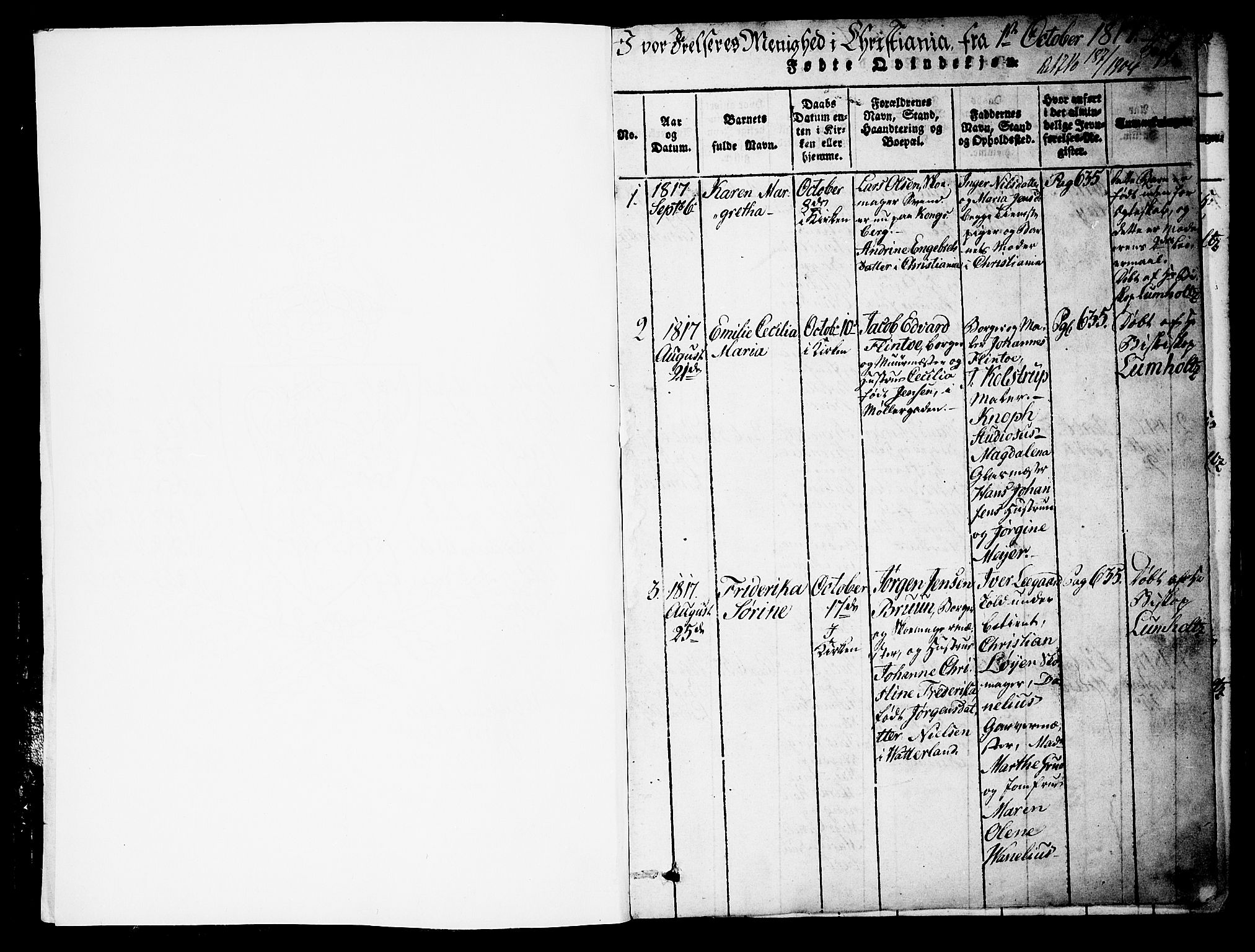 Oslo domkirke Kirkebøker, AV/SAO-A-10752/F/Fa/L0007: Ministerialbok nr. 7, 1817-1824, s. 0-1