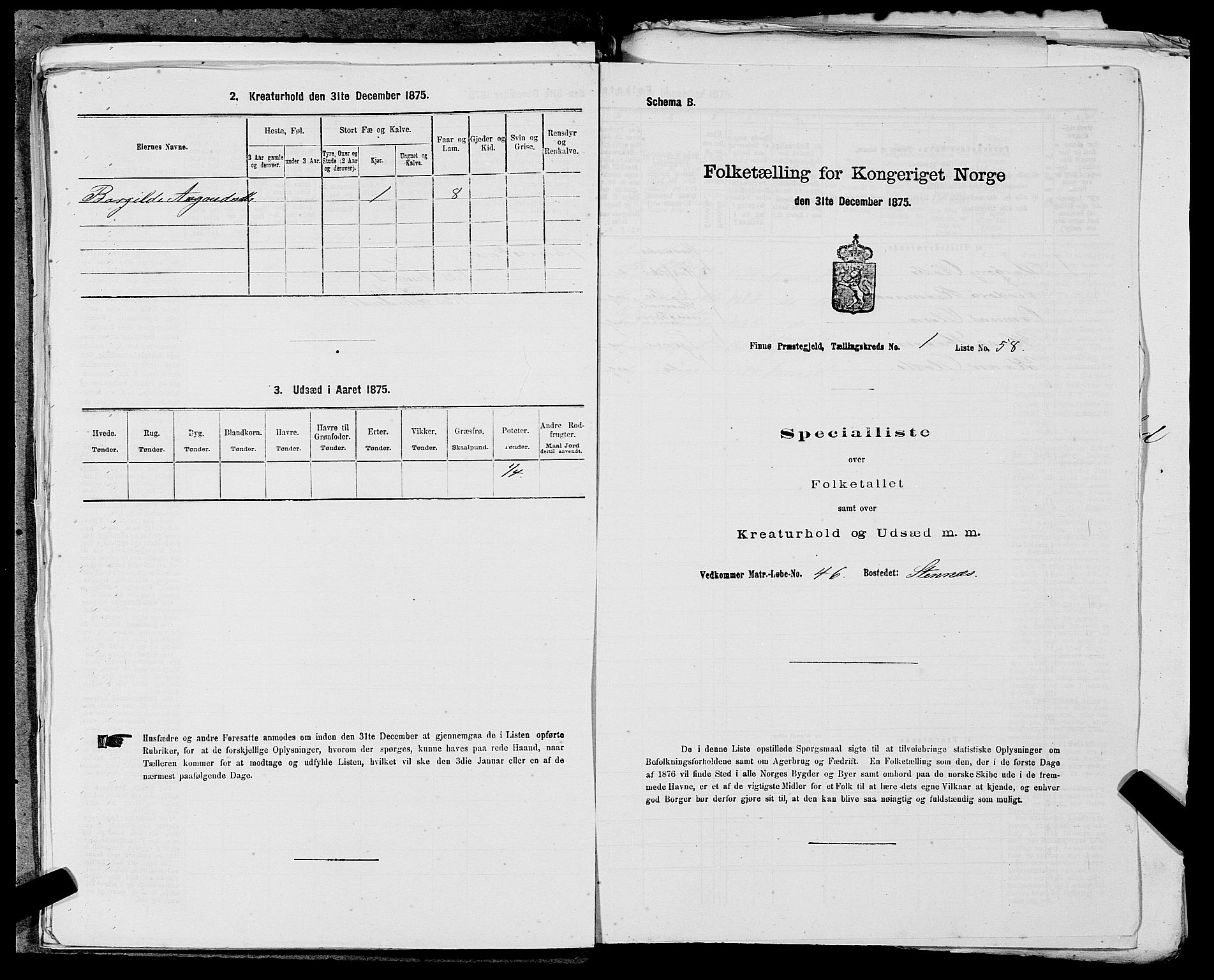 SAST, Folketelling 1875 for 1141P Finnøy prestegjeld, 1875, s. 154