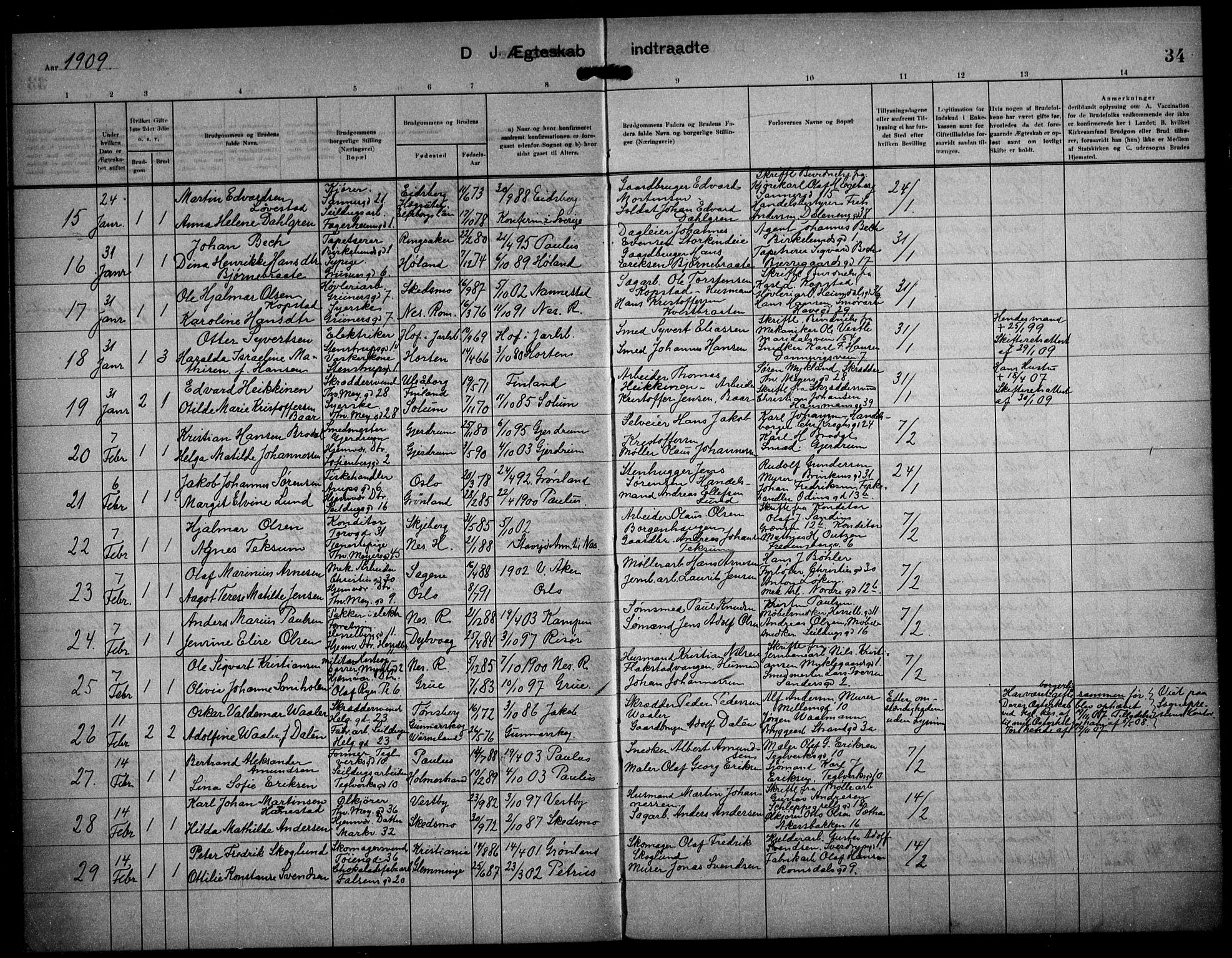 Paulus prestekontor Kirkebøker, AV/SAO-A-10871/F/Fa/L0017: Ministerialbok nr. 17, 1906-1917, s. 34