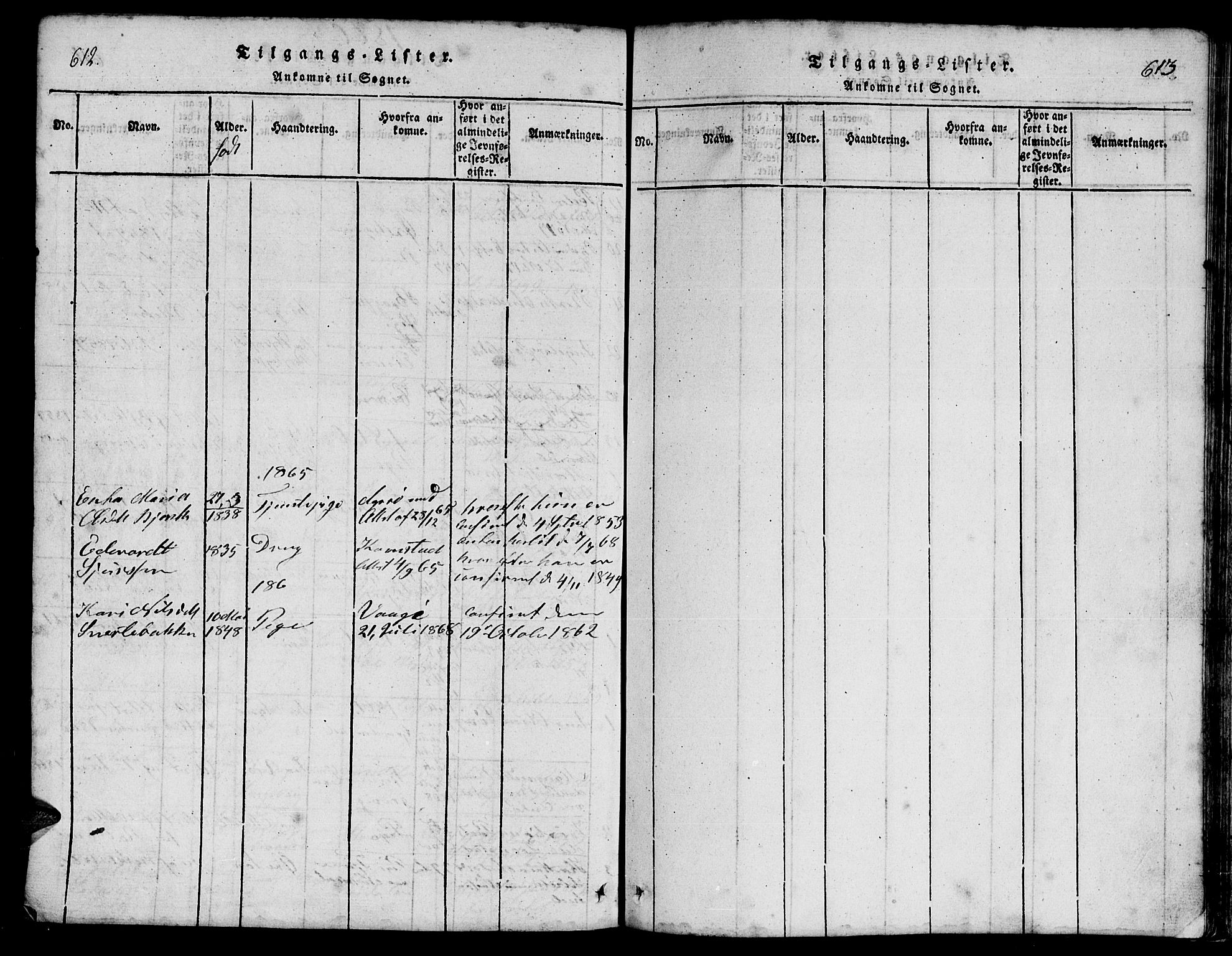 Ministerialprotokoller, klokkerbøker og fødselsregistre - Møre og Romsdal, AV/SAT-A-1454/555/L0665: Klokkerbok nr. 555C01, 1818-1868, s. 612-613