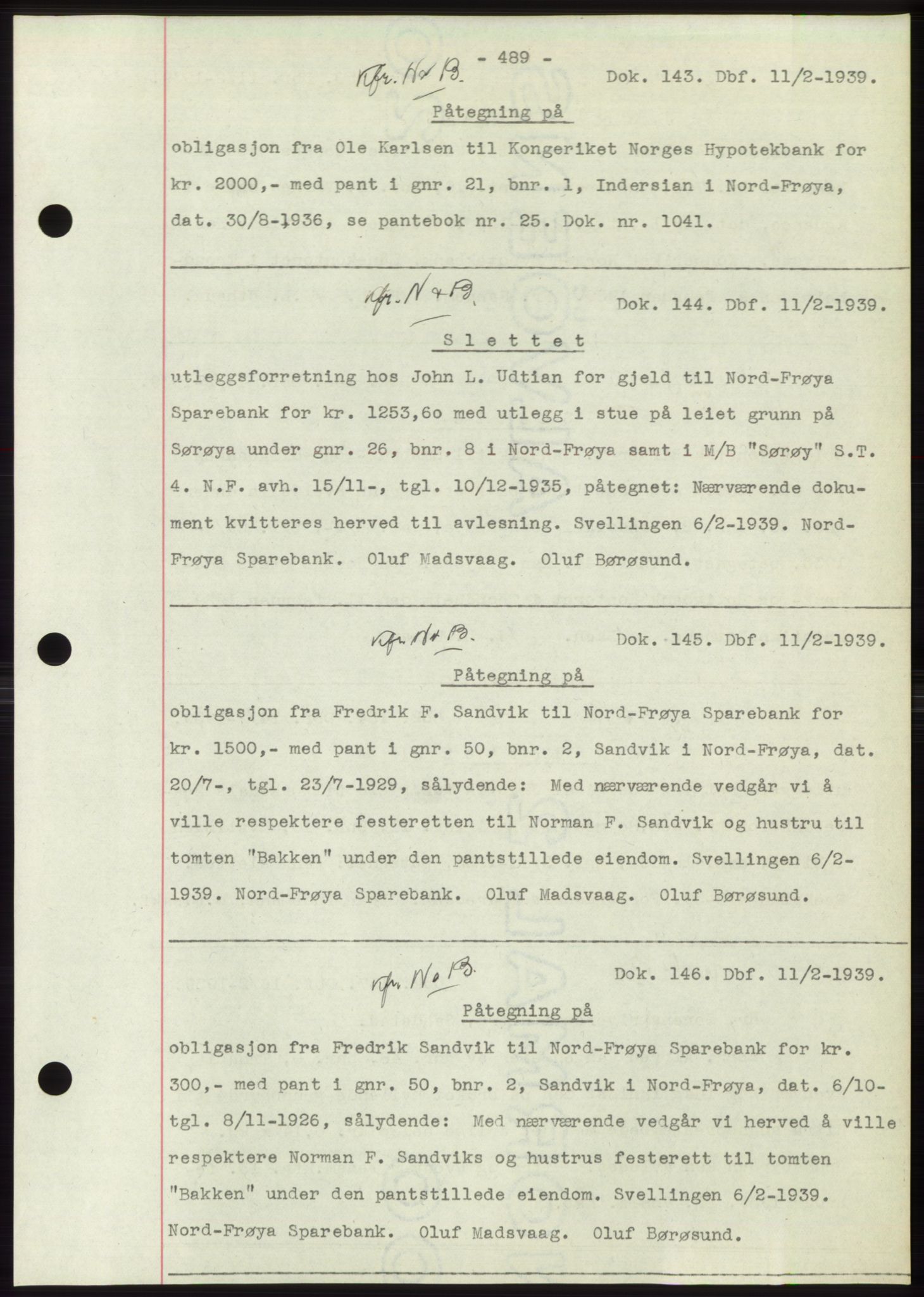 Hitra sorenskriveri, AV/SAT-A-0018/2/2C/2Ca: Pantebok nr. C1, 1936-1945, Dagboknr: 143/1939