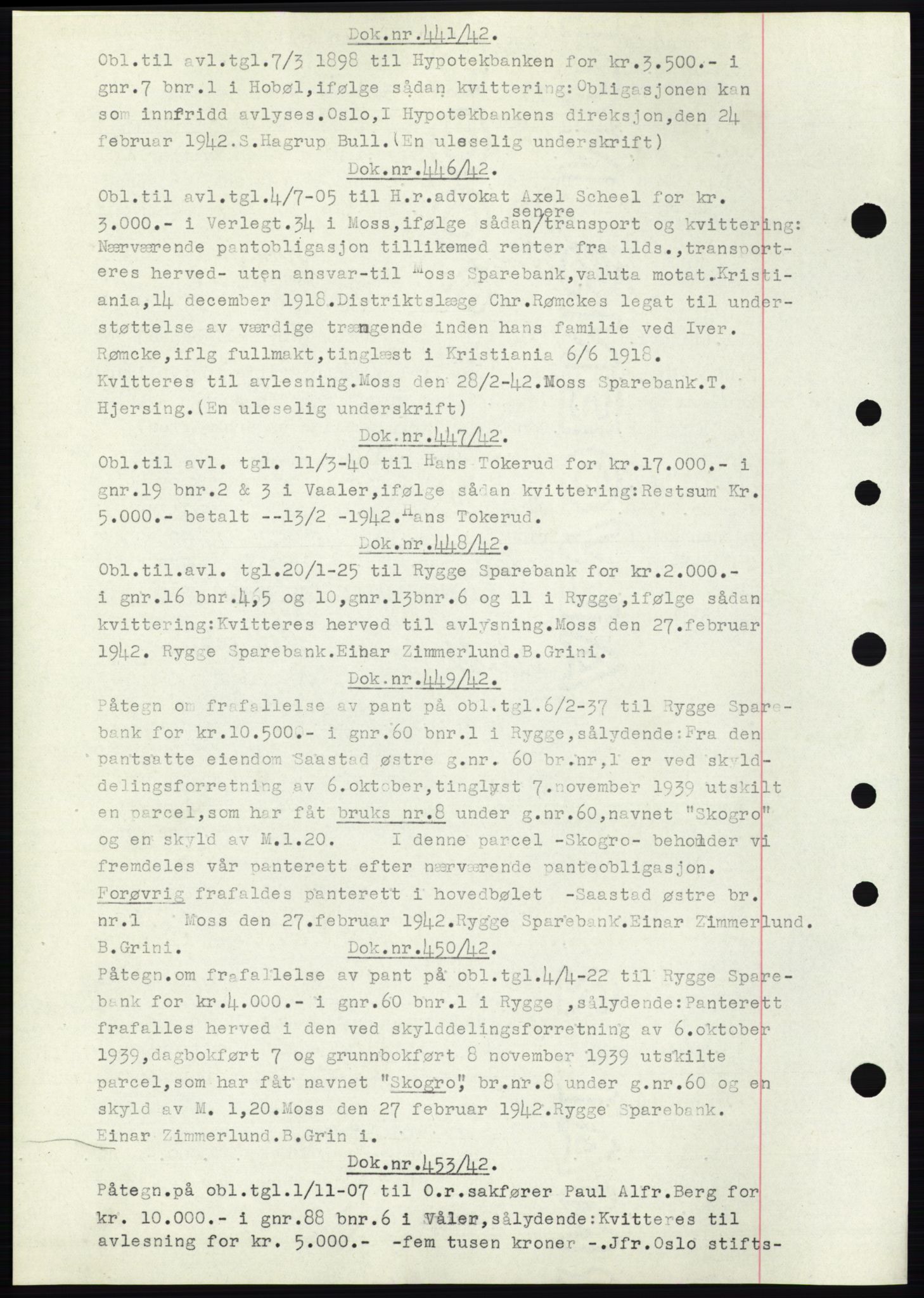 Moss sorenskriveri, SAO/A-10168: Pantebok nr. C10, 1938-1950, Dagboknr: 441/1942