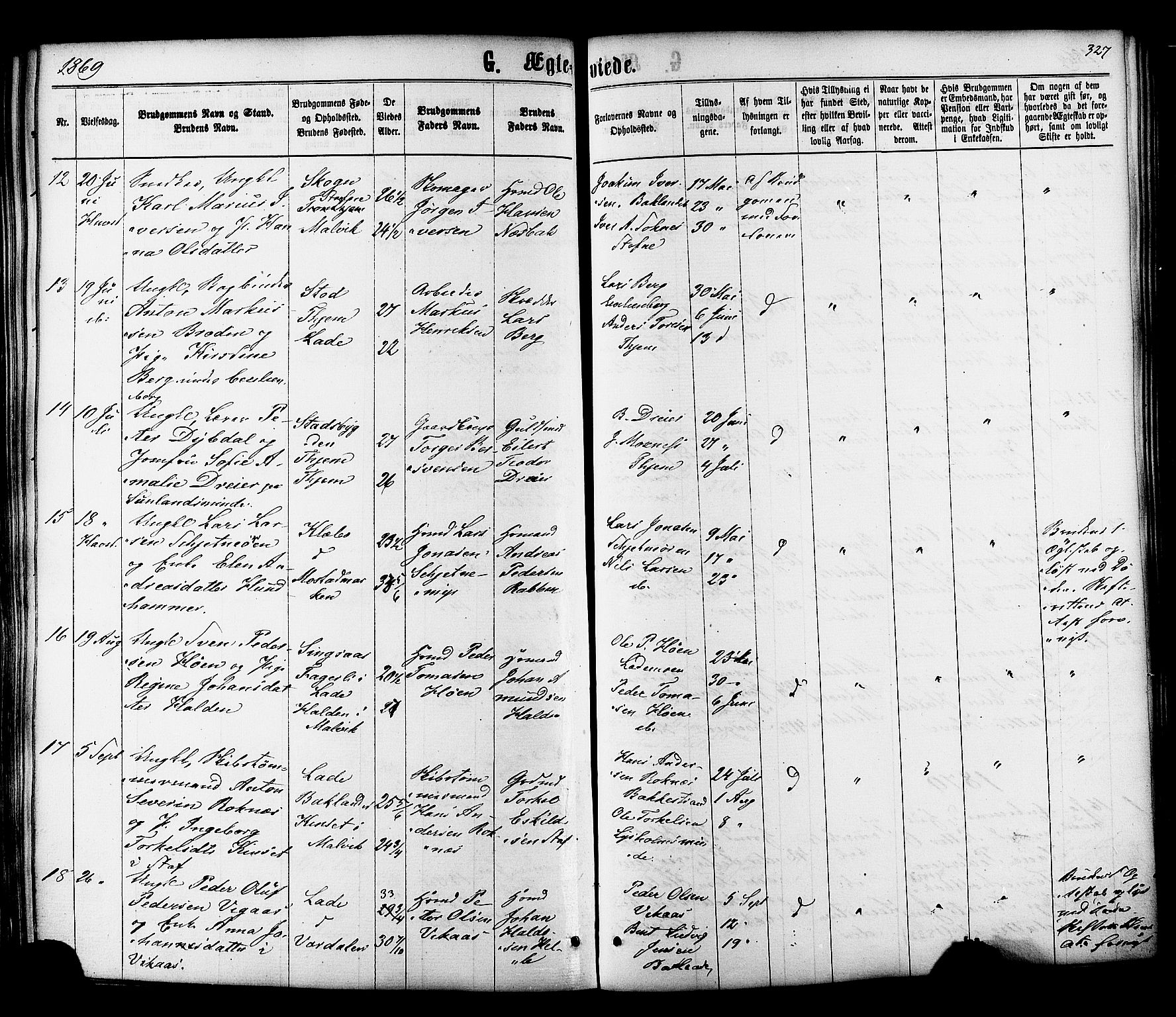 Ministerialprotokoller, klokkerbøker og fødselsregistre - Sør-Trøndelag, SAT/A-1456/606/L0293: Ministerialbok nr. 606A08, 1866-1877, s. 327