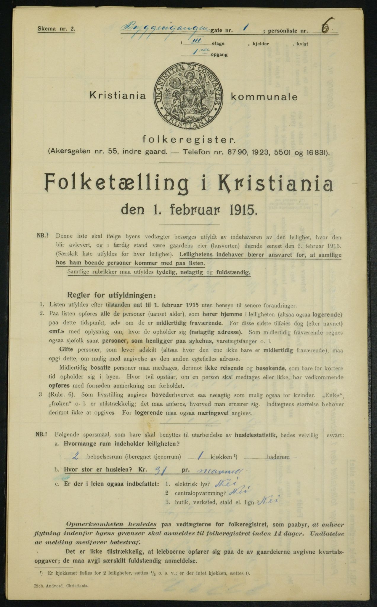 OBA, Kommunal folketelling 1.2.1915 for Kristiania, 1915, s. 9919