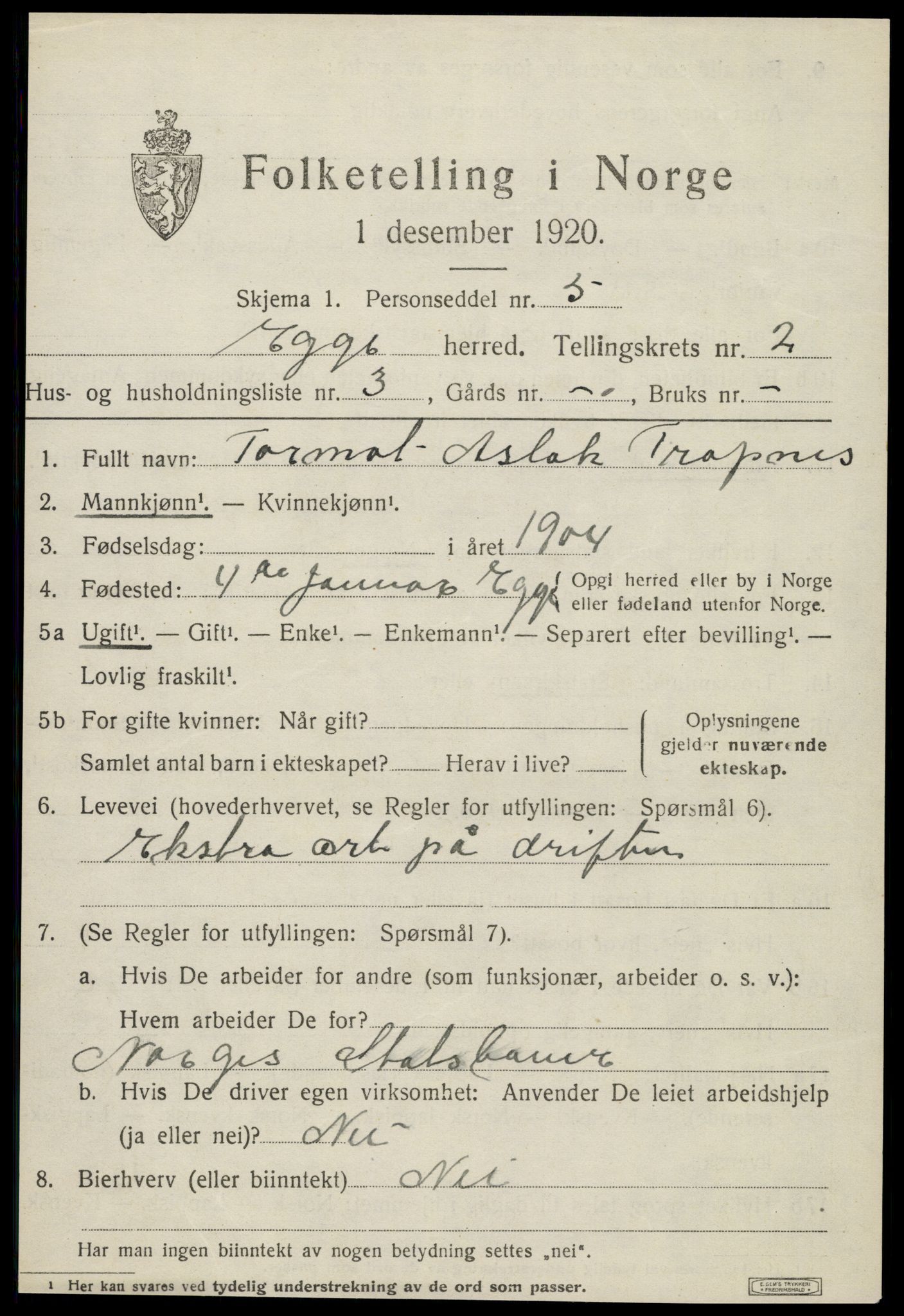 SAT, Folketelling 1920 for 1733 Egge herred, 1920, s. 1072