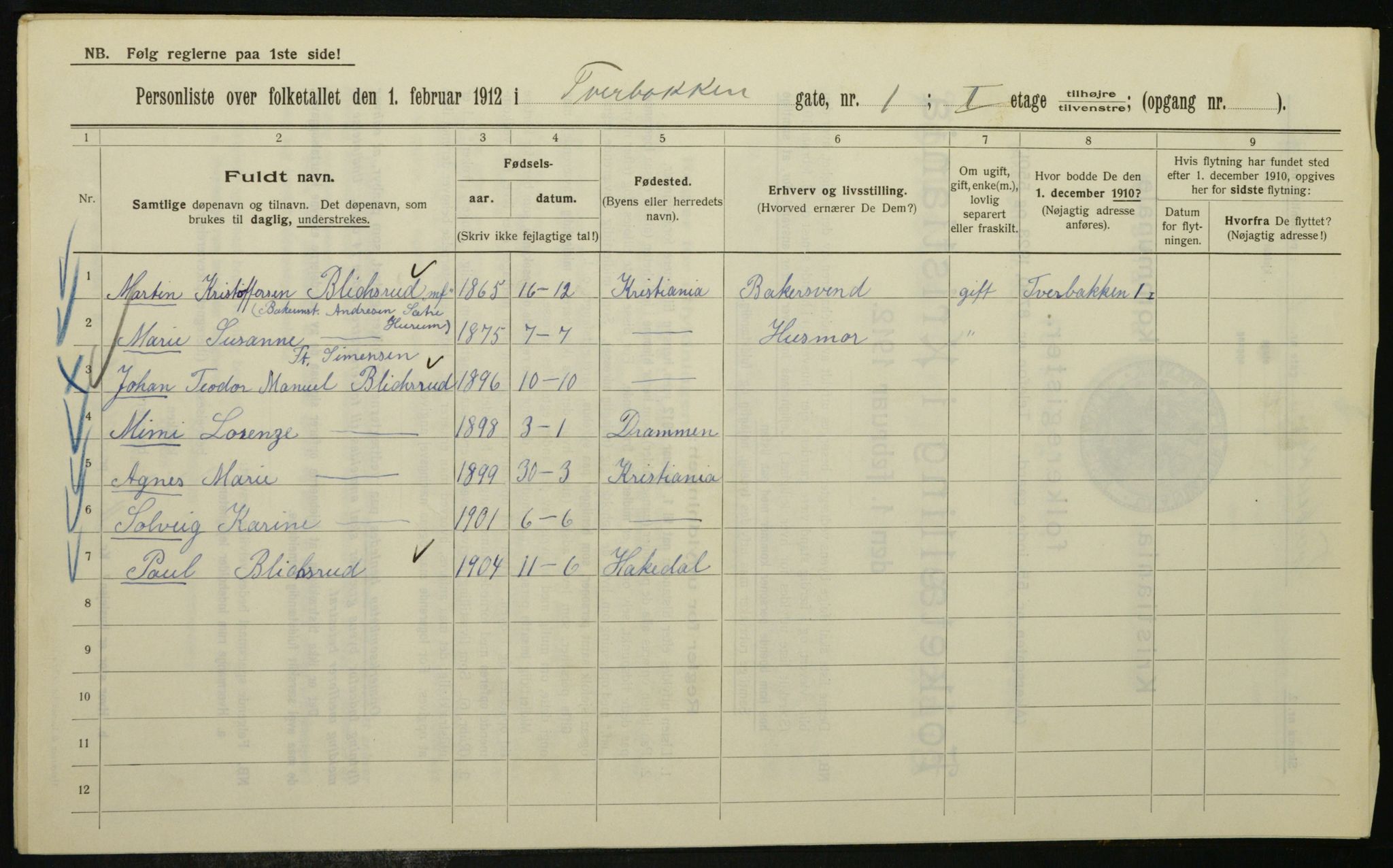 OBA, Kommunal folketelling 1.2.1912 for Kristiania, 1912, s. 117414