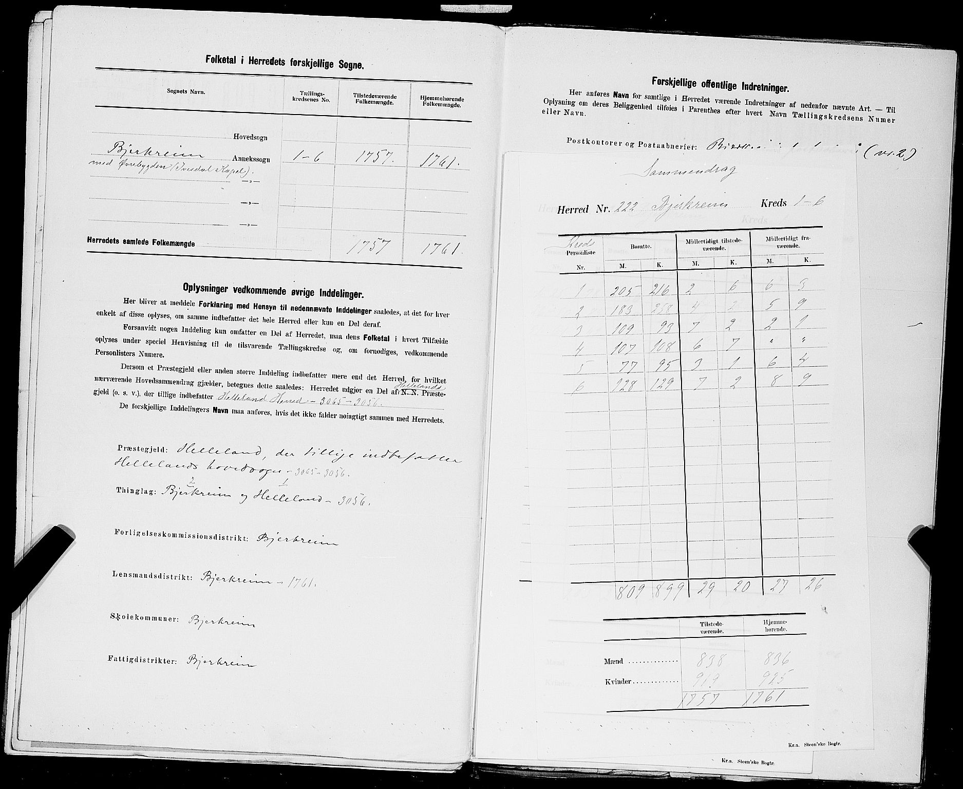 SAST, Folketelling 1900 for 1114 Bjerkreim herred, 1900, s. 3