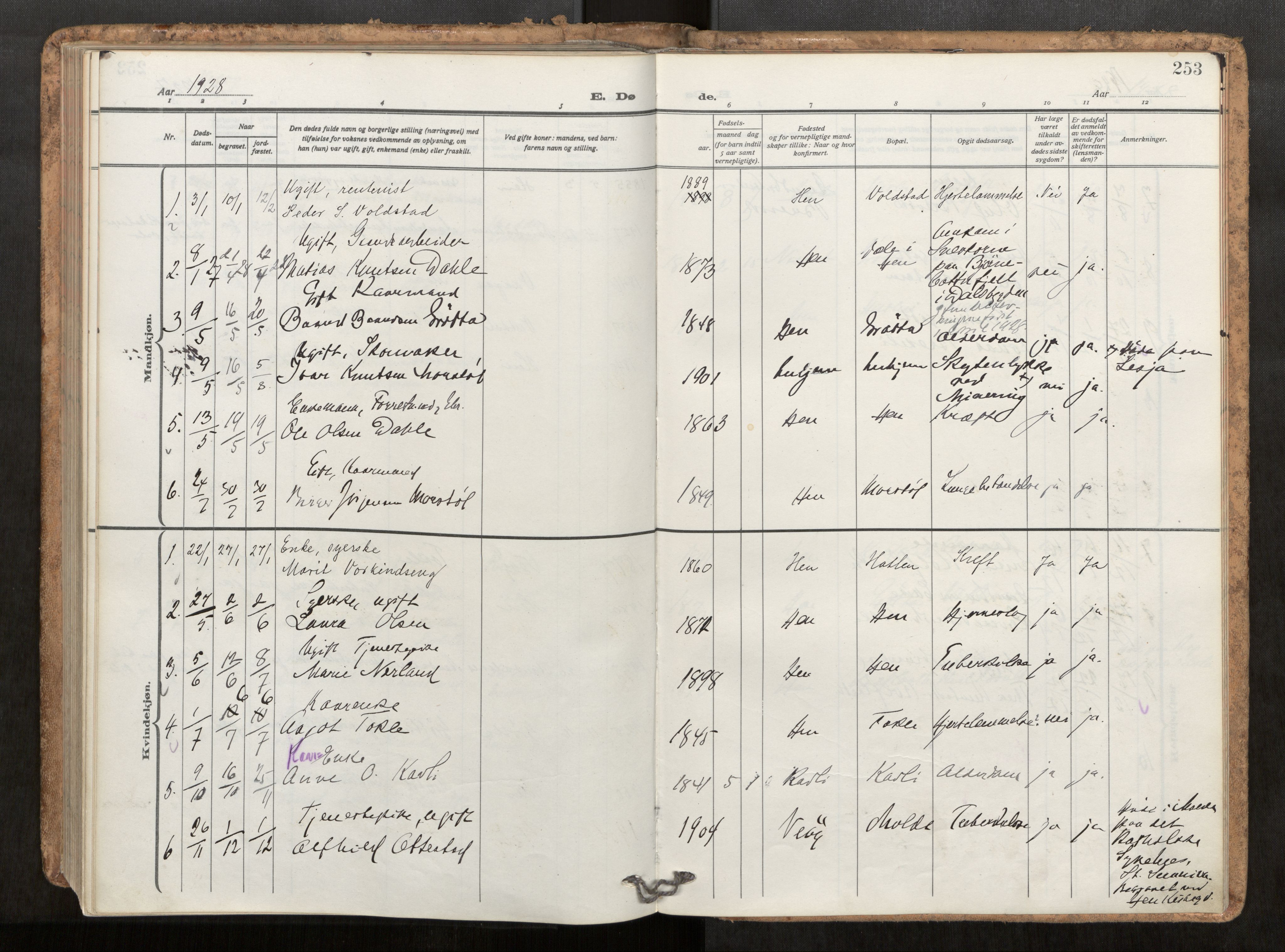 Ministerialprotokoller, klokkerbøker og fødselsregistre - Møre og Romsdal, AV/SAT-A-1454/545/L0596: Ministerialbok nr. 545A04, 1921-1956, s. 253