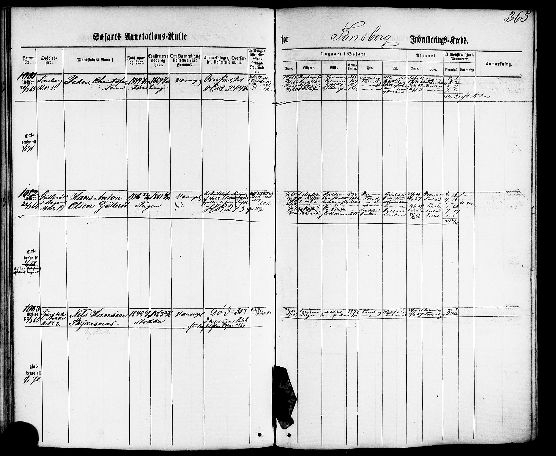 Tønsberg innrulleringskontor, SAKO/A-786/F/Fb/L0001: Annotasjonsrulle Patent nr. 1-1724, 1860-1868, s. 383