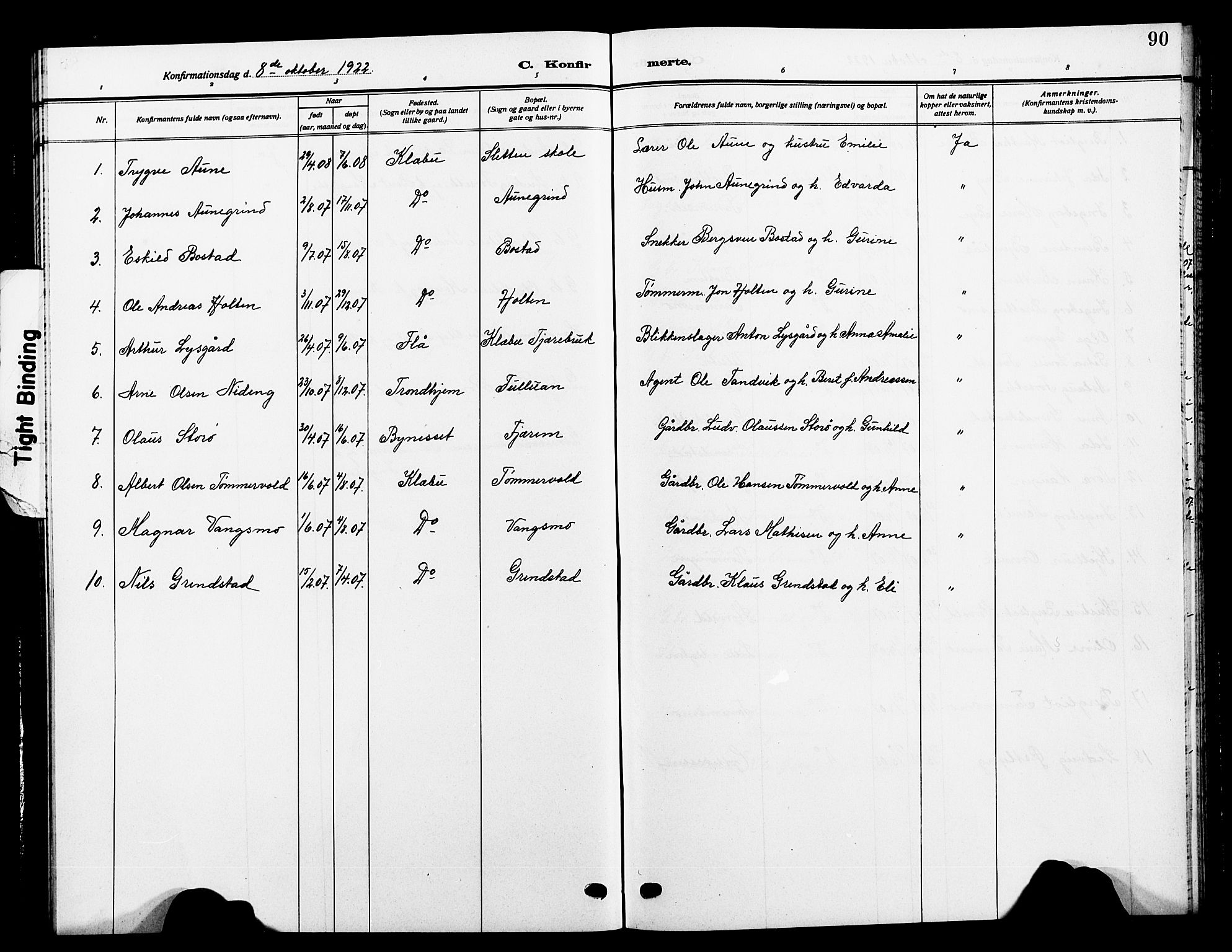 Ministerialprotokoller, klokkerbøker og fødselsregistre - Sør-Trøndelag, AV/SAT-A-1456/618/L0453: Klokkerbok nr. 618C04, 1907-1925, s. 90