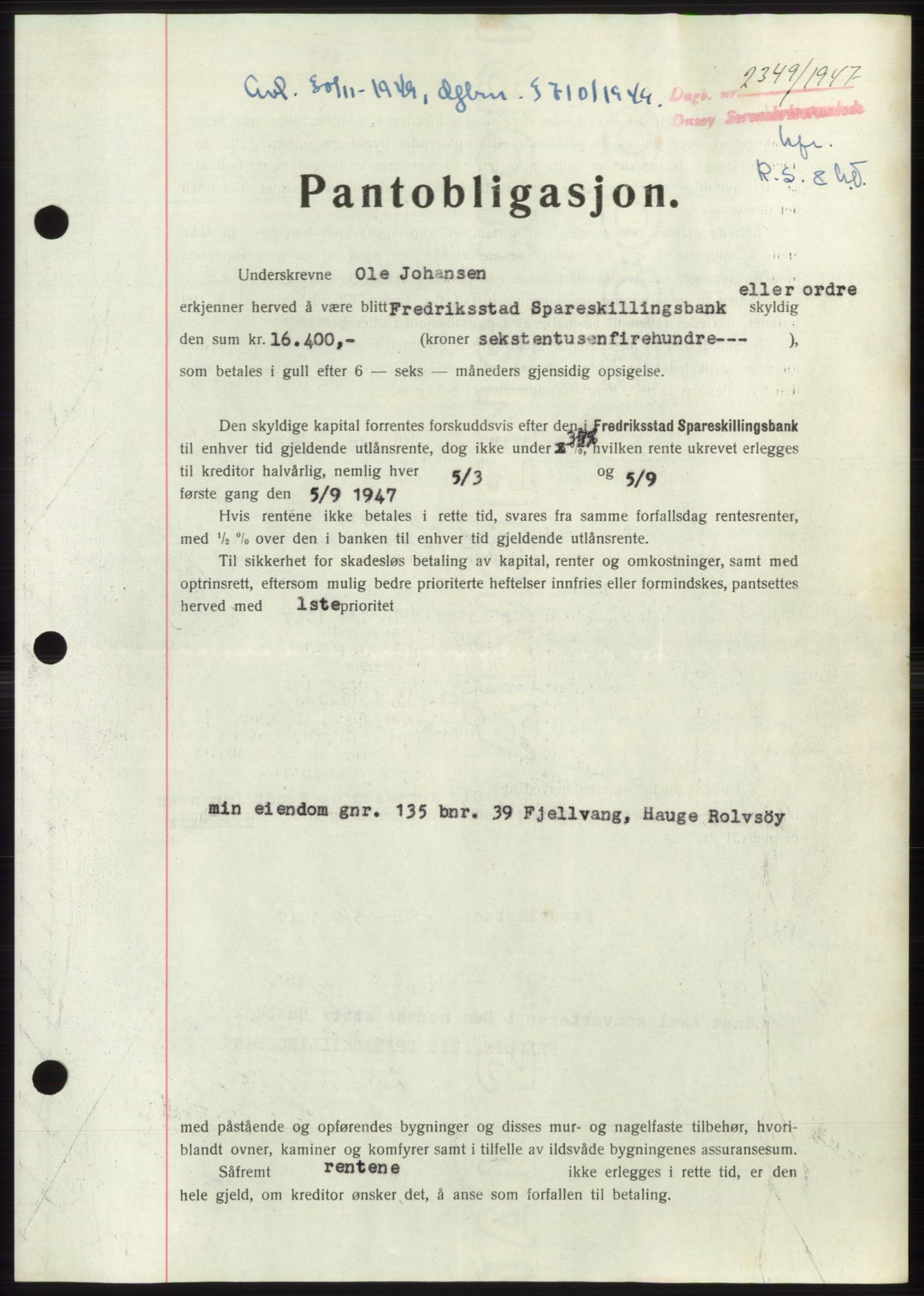 Onsøy sorenskriveri, SAO/A-10474/G/Ga/Gac/L0006: Pantebok nr. B 12-6, 1947-1948, Dagboknr: 2349/1947