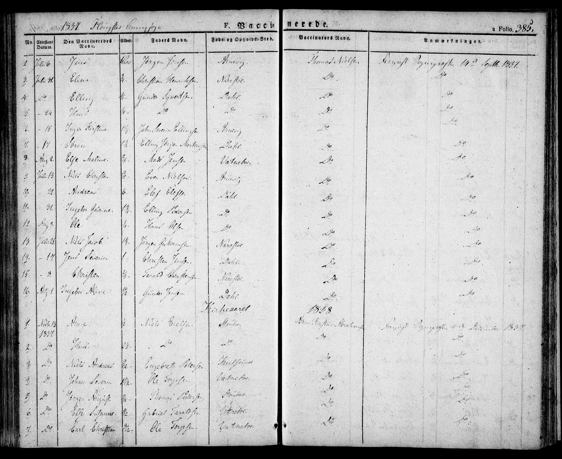 Dypvåg sokneprestkontor, AV/SAK-1111-0007/F/Fa/Faa/L0004: Ministerialbok nr. A 4, 1824-1840, s. 385