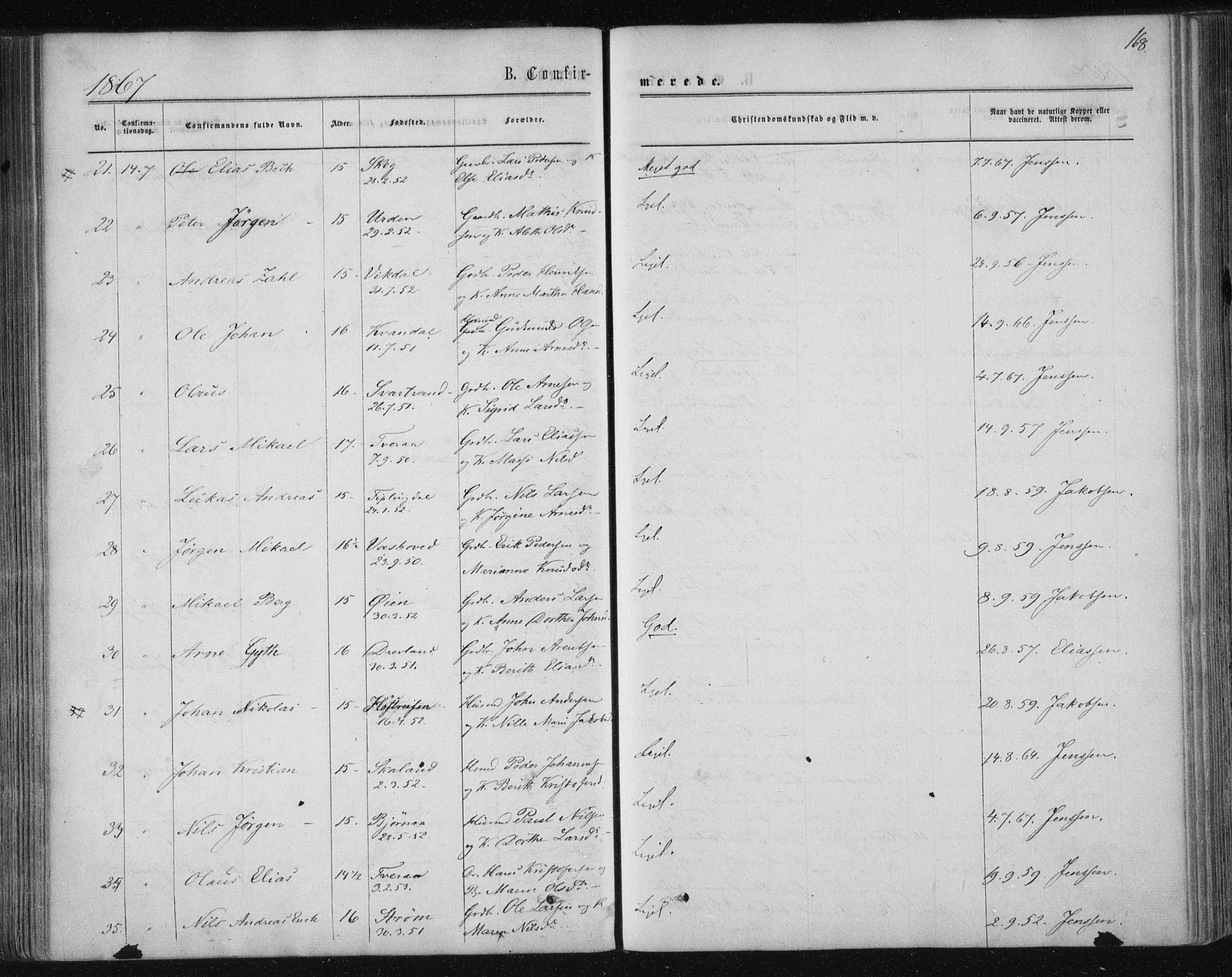 Ministerialprotokoller, klokkerbøker og fødselsregistre - Nordland, SAT/A-1459/820/L0294: Ministerialbok nr. 820A15, 1866-1879, s. 168