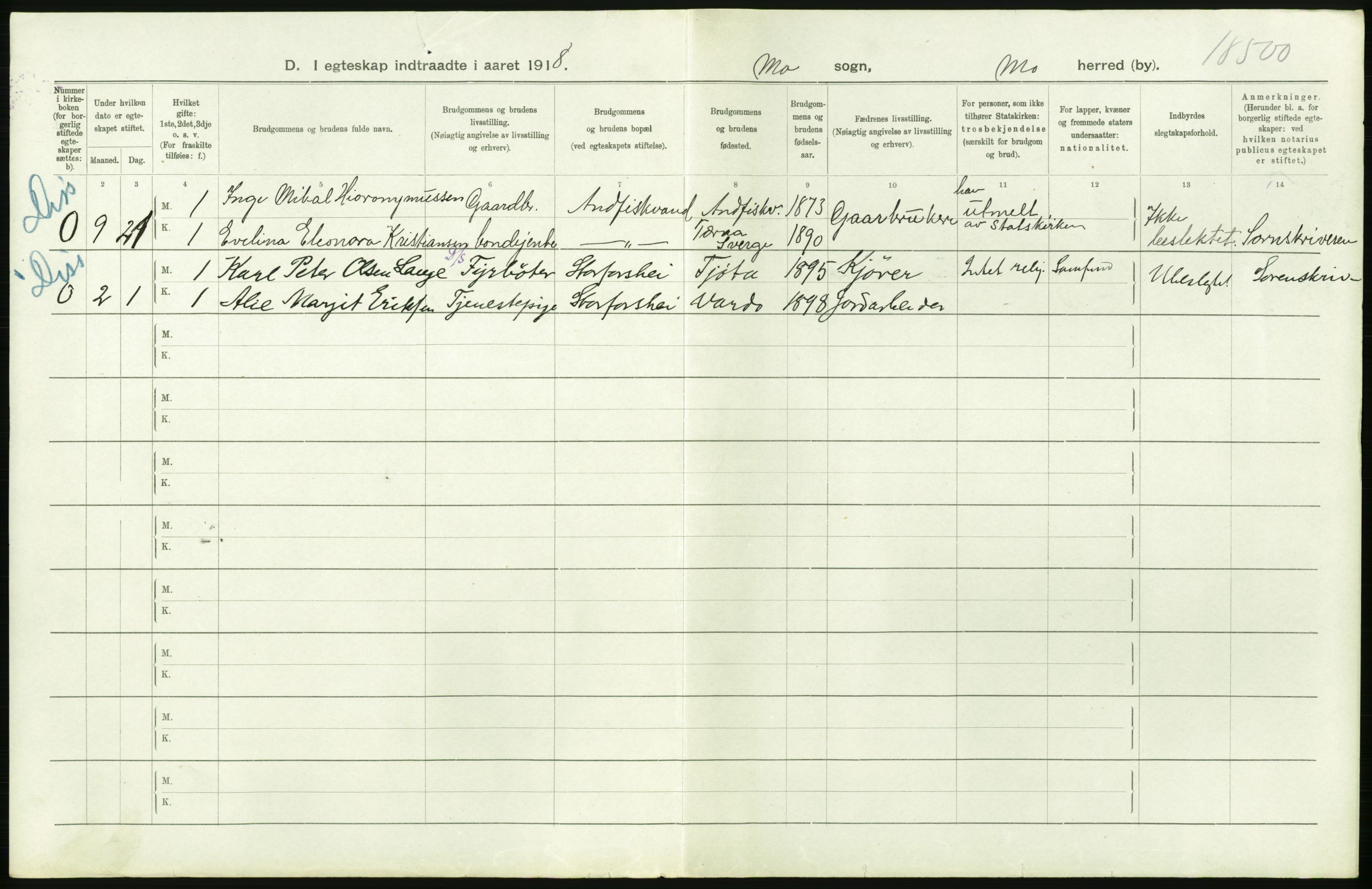 Statistisk sentralbyrå, Sosiodemografiske emner, Befolkning, RA/S-2228/D/Df/Dfb/Dfbh/L0054: Nordland fylke: Gifte, dødfødte. Bygder og byer., 1918, s. 98