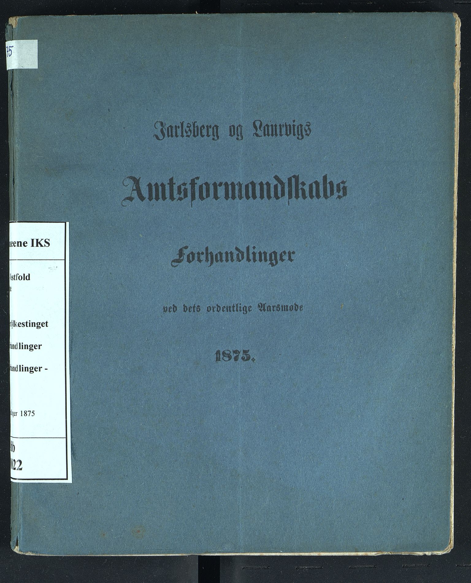 Vestfold fylkeskommune. Fylkestinget, VEMU/A-1315/A/Ab/Abb/L0022: Fylkestingsforhandlinger, 1875