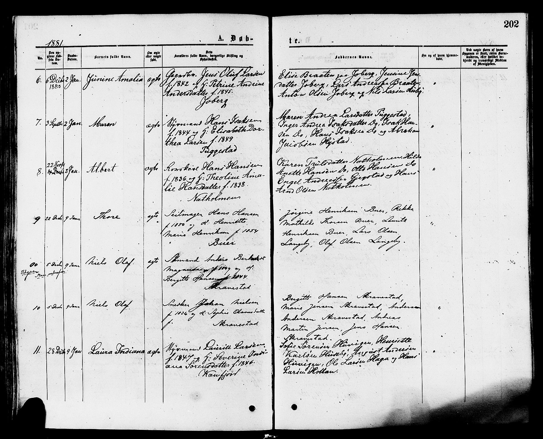 Sandar kirkebøker, AV/SAKO-A-243/F/Fa/L0010: Ministerialbok nr. 10, 1872-1882, s. 202