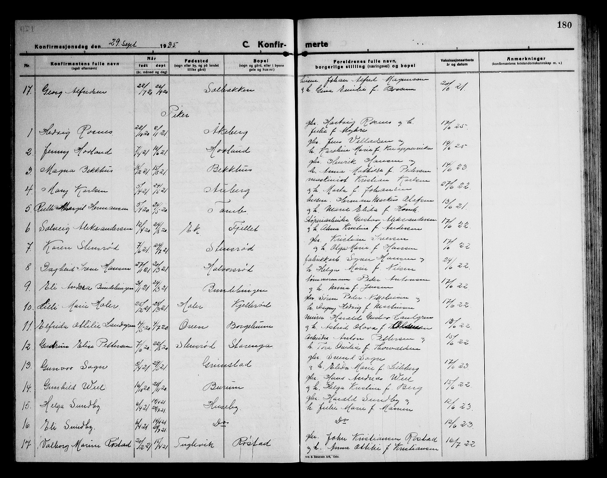 Råde prestekontor kirkebøker, AV/SAO-A-2009/G/Ga/L0002: Klokkerbok nr. I 2, 1926-1947, s. 180