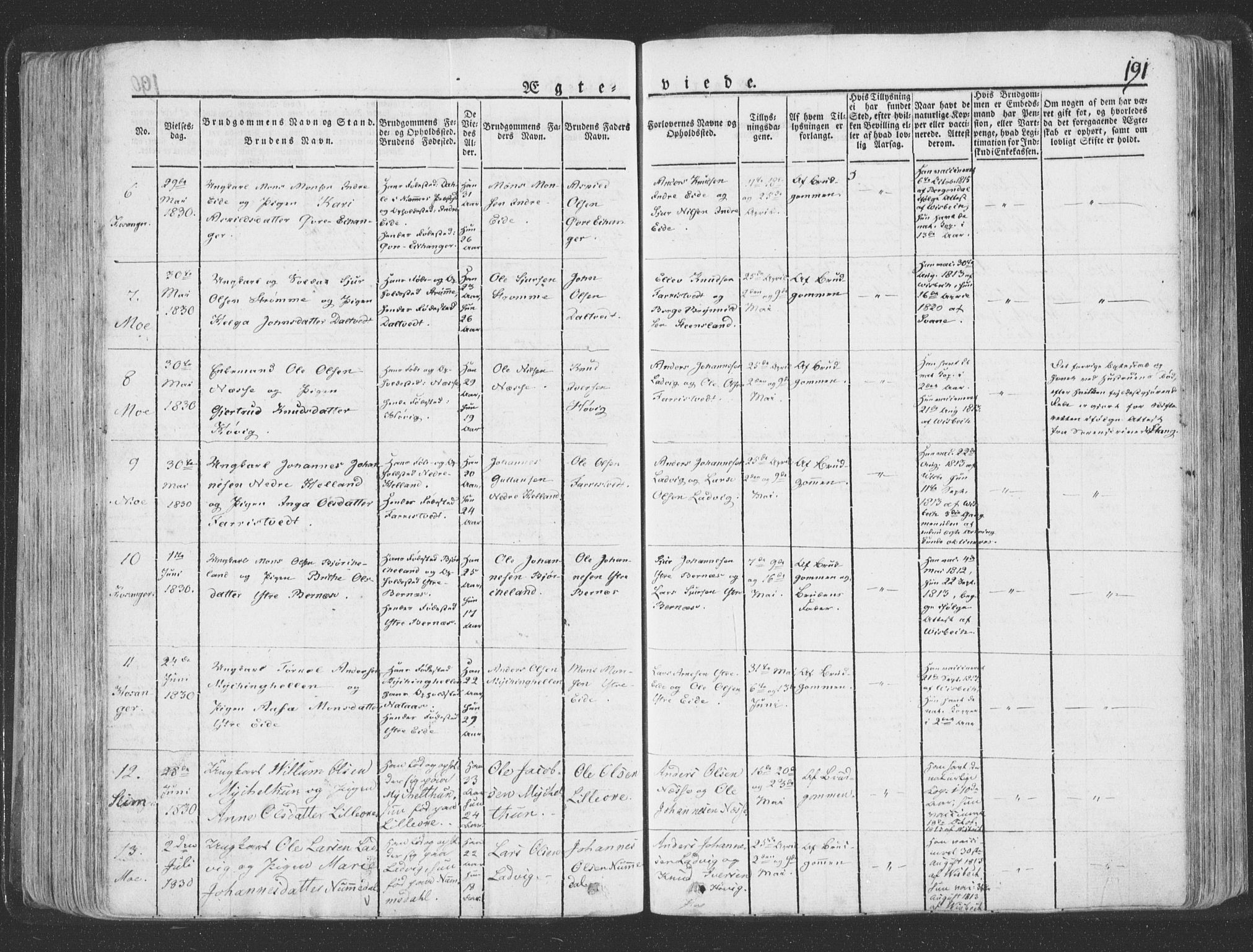 Hosanger sokneprestembete, AV/SAB-A-75801/H/Haa: Ministerialbok nr. A 6, 1824-1835, s. 191