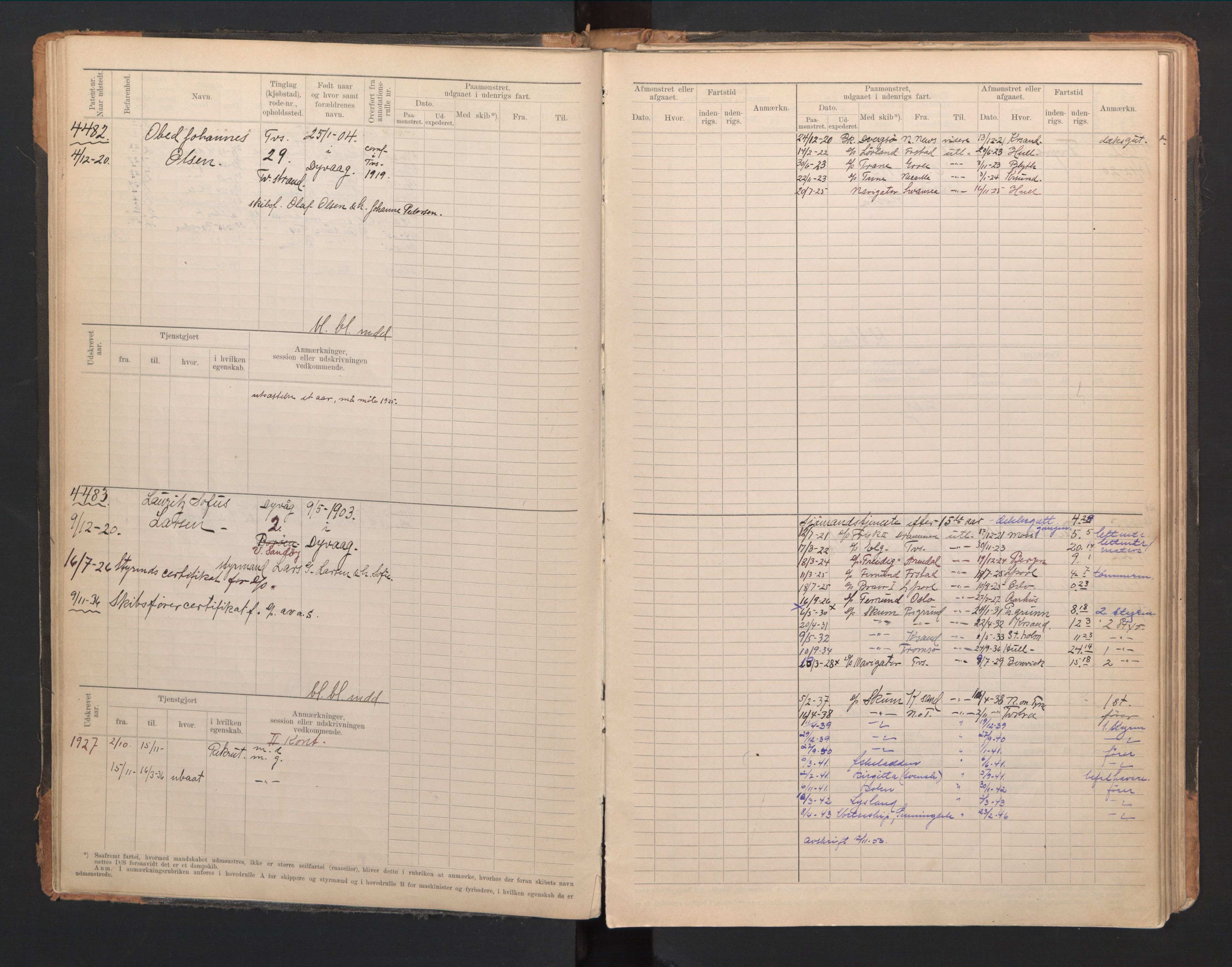 Tvedestrand mønstringskrets, AV/SAK-2031-0011/F/Fb/L0021: Hovedrulle A nr 4410-4797, U-37, 1918-1930, s. 43