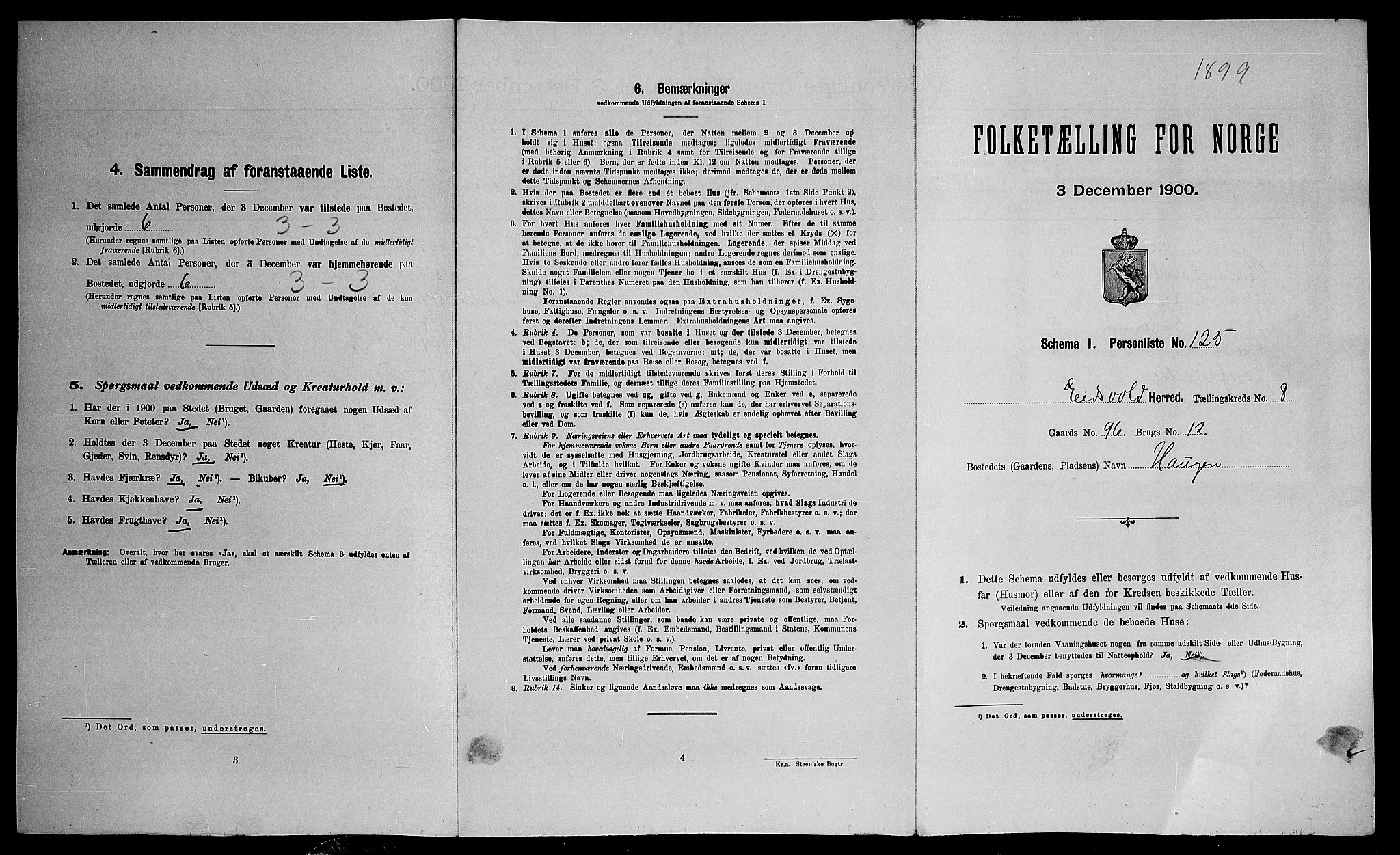 SAO, Folketelling 1900 for 0237 Eidsvoll herred, 1900