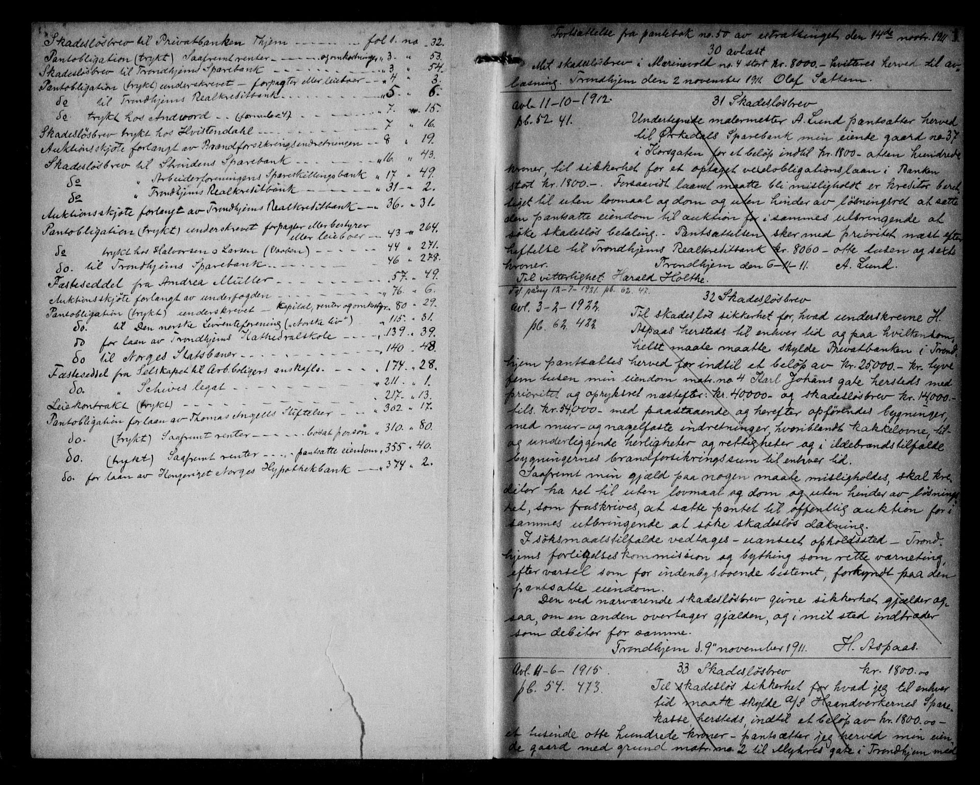 Trondheim byfogd, AV/SAT-A-0003/1/2/2C/L0052: Pantebok nr. 51, 1911-1912, s. 1