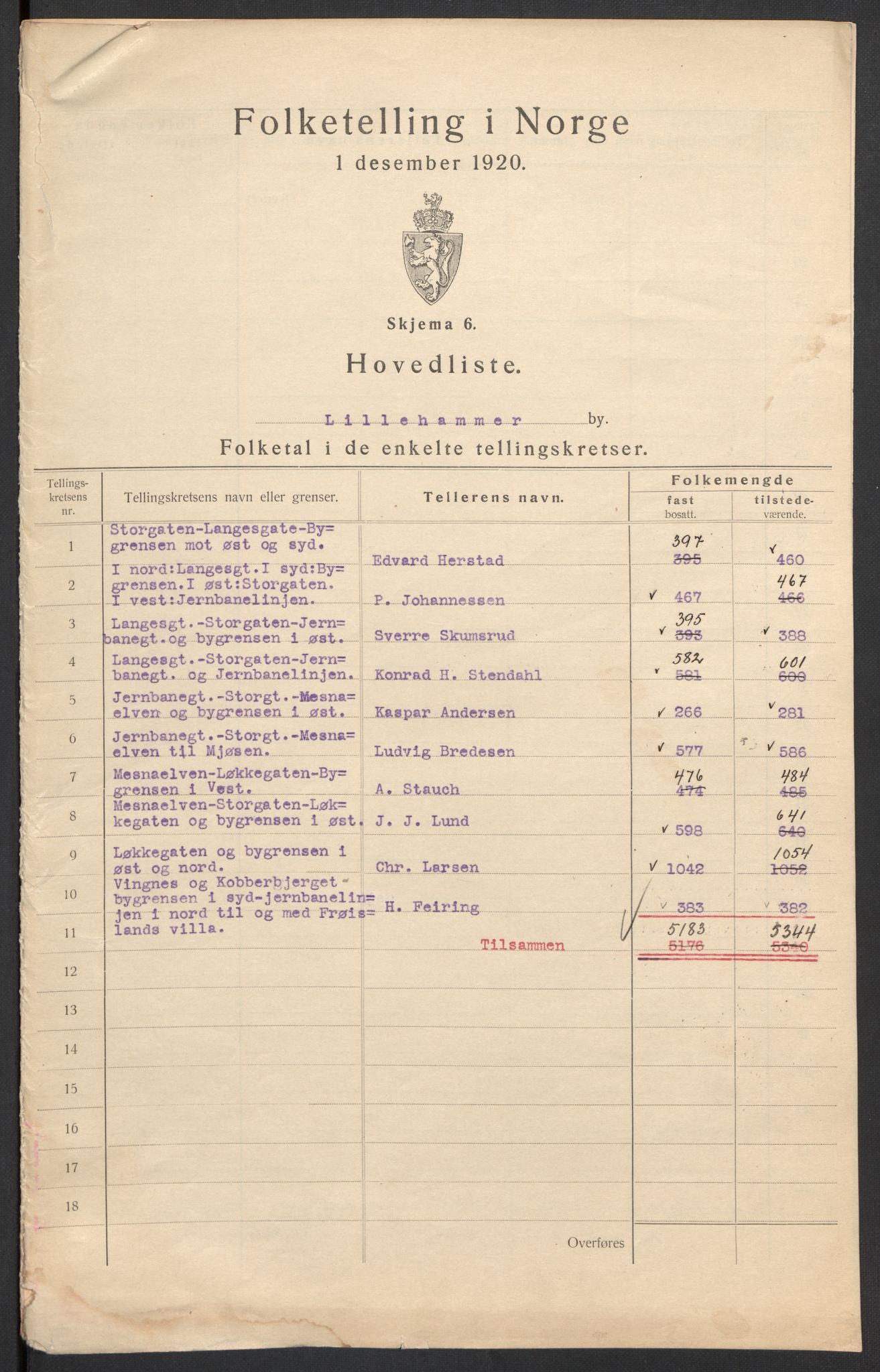 SAH, Folketelling 1920 for 0501 Lillehammer kjøpstad, 1920, s. 3