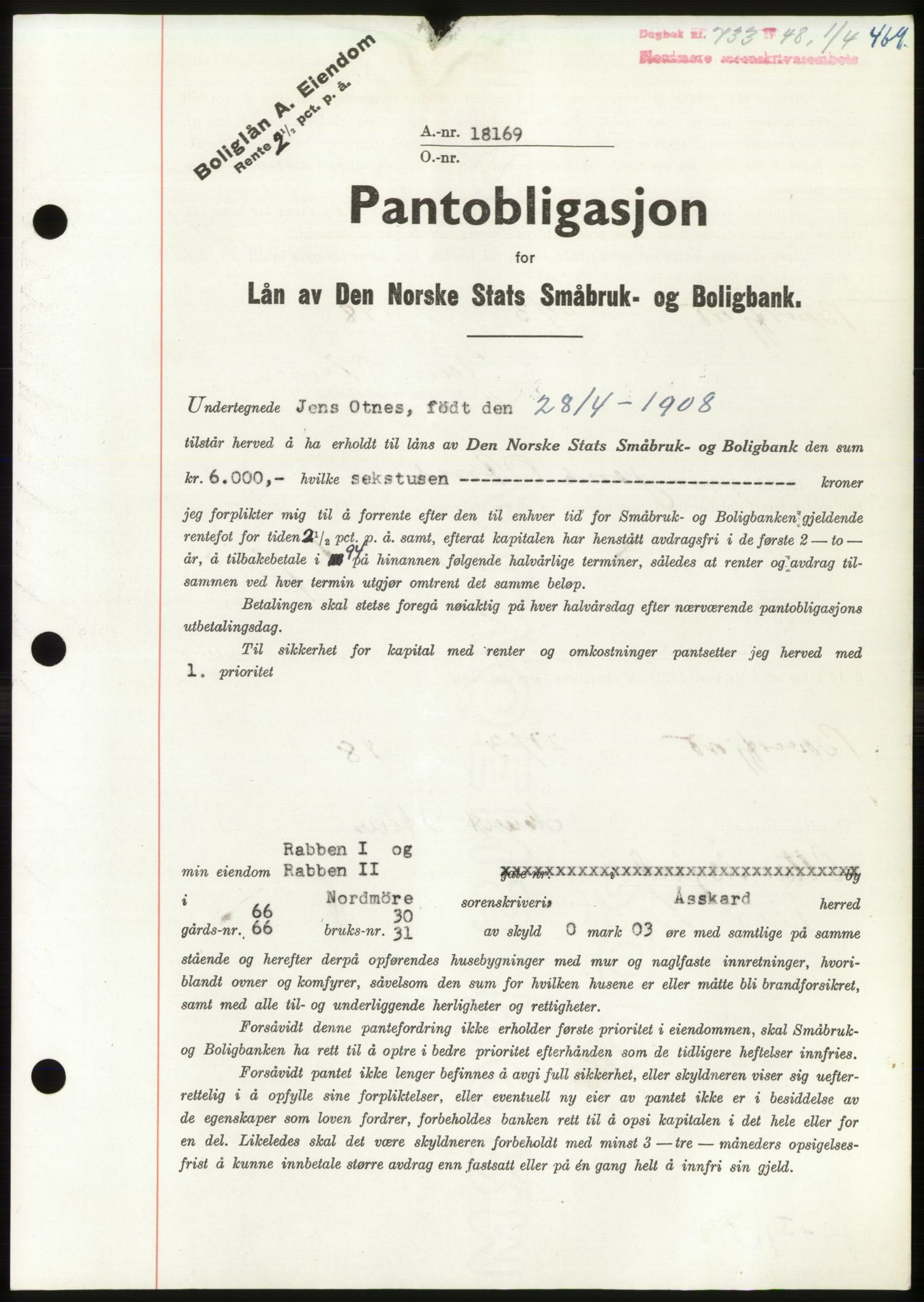 Nordmøre sorenskriveri, AV/SAT-A-4132/1/2/2Ca: Pantebok nr. B98, 1948-1948, Dagboknr: 733/1948