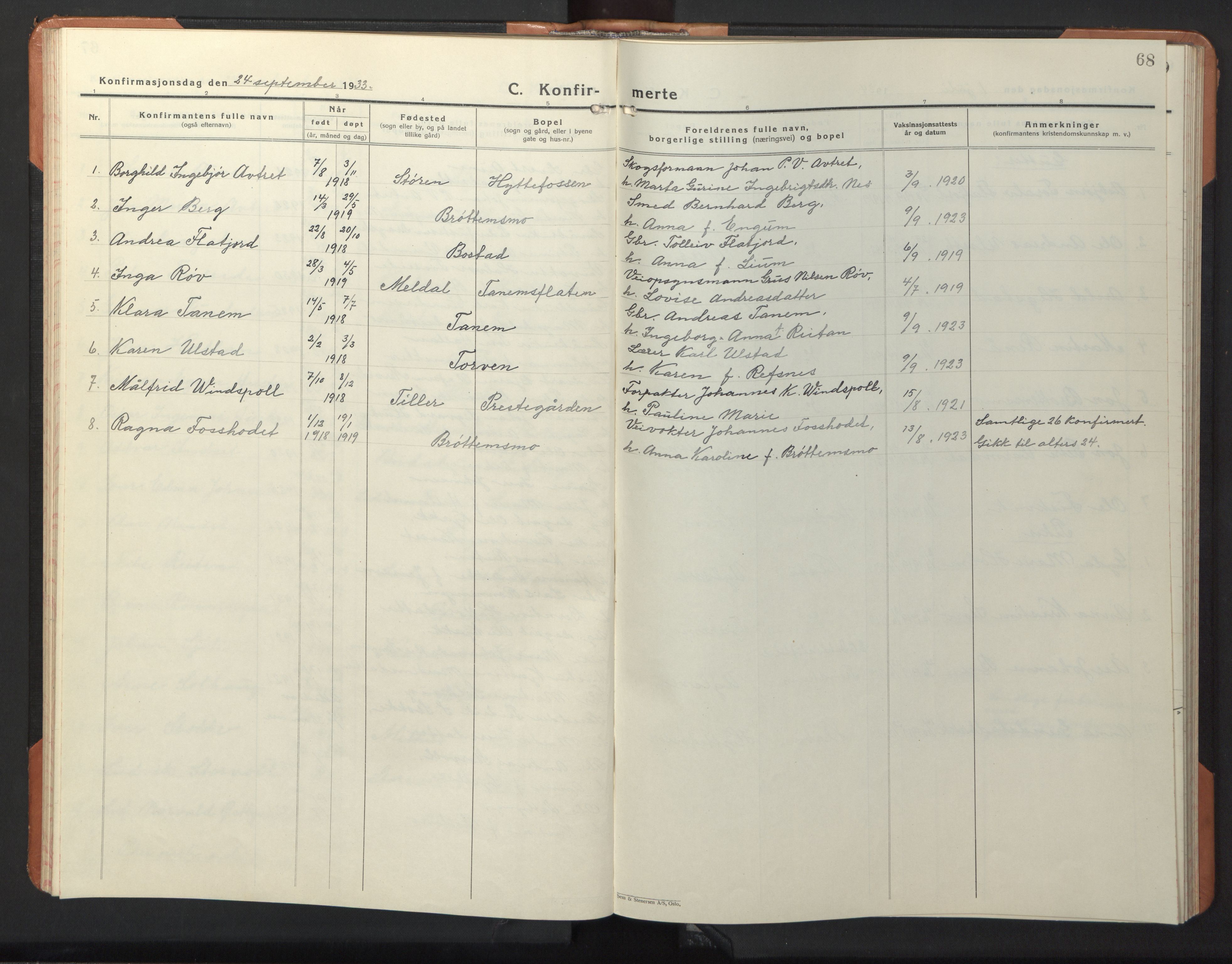Ministerialprotokoller, klokkerbøker og fødselsregistre - Sør-Trøndelag, AV/SAT-A-1456/618/L0454: Klokkerbok nr. 618C05, 1926-1946, s. 68