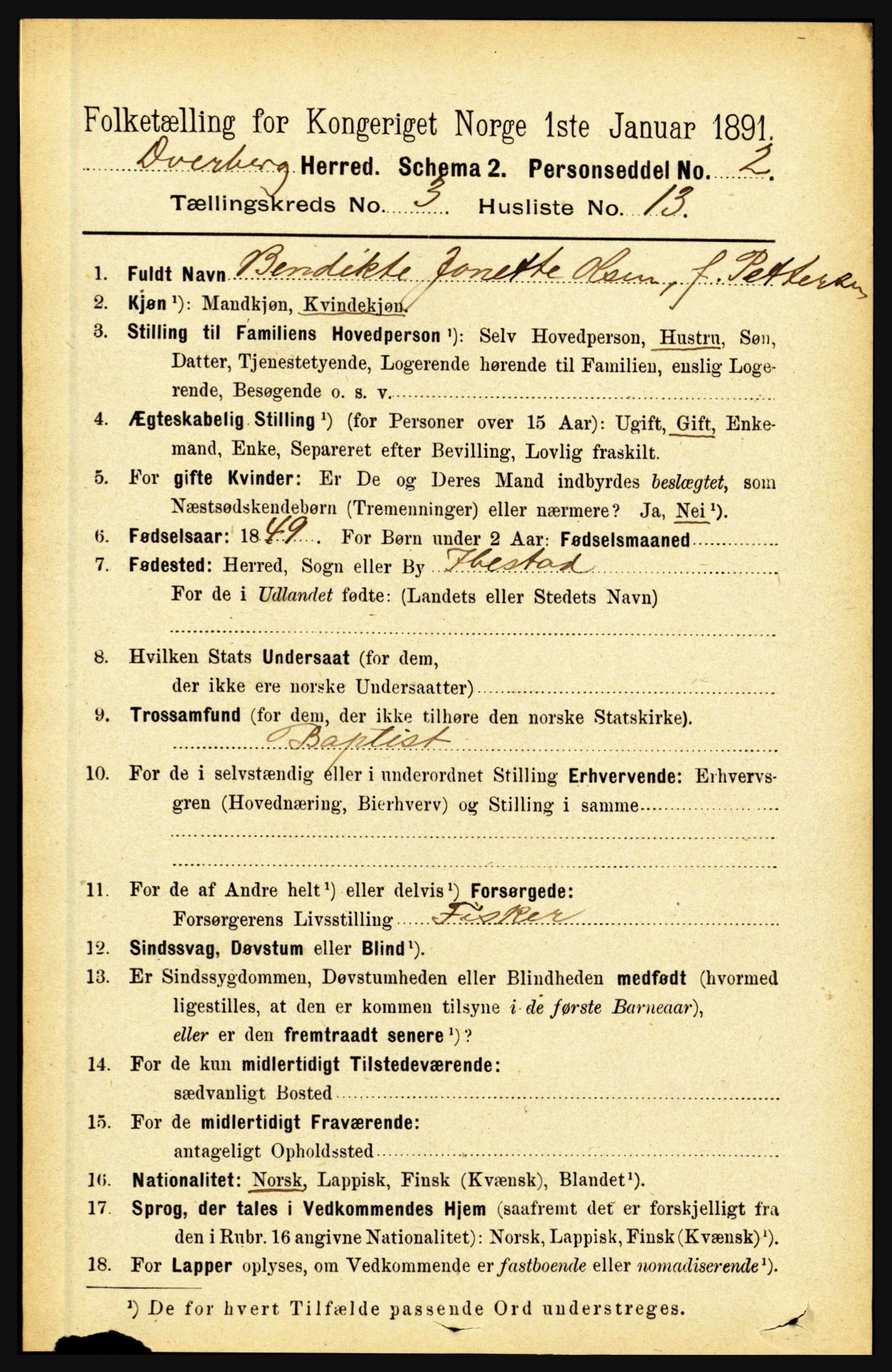 RA, Folketelling 1891 for 1872 Dverberg herred, 1891, s. 1009