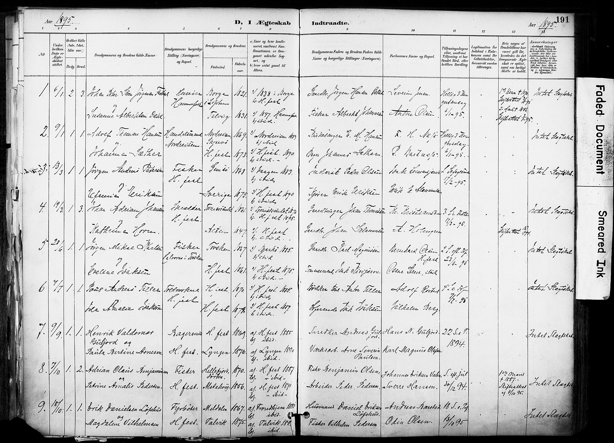 Hammerfest sokneprestkontor, AV/SATØ-S-1347/H/Ha/L0009.kirke: Ministerialbok nr. 9, 1889-1897, s. 191