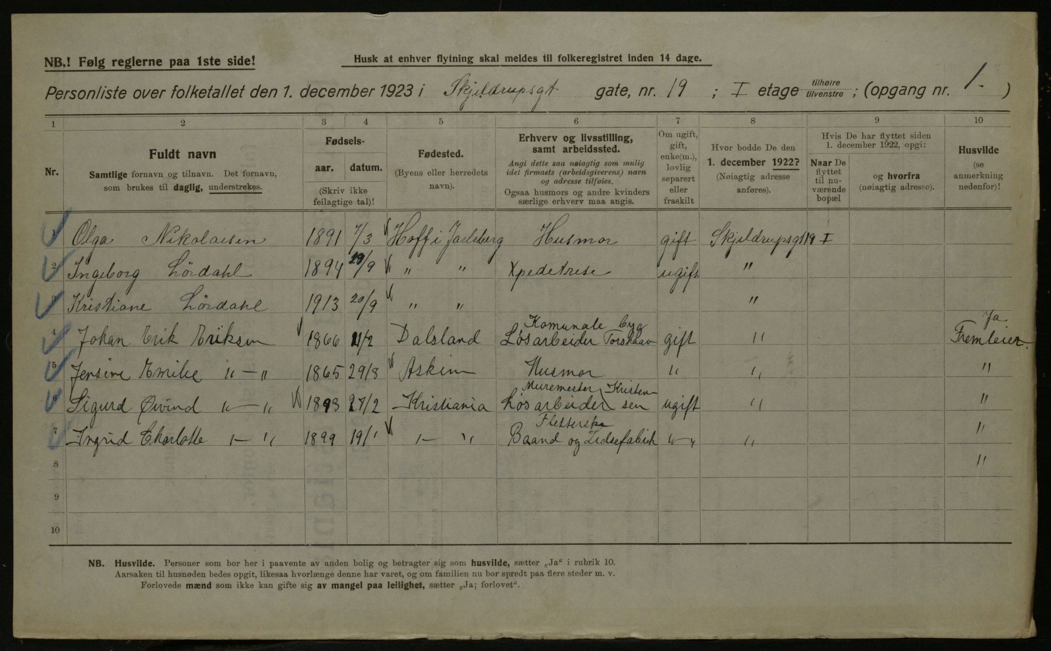 OBA, Kommunal folketelling 1.12.1923 for Kristiania, 1923, s. 106439