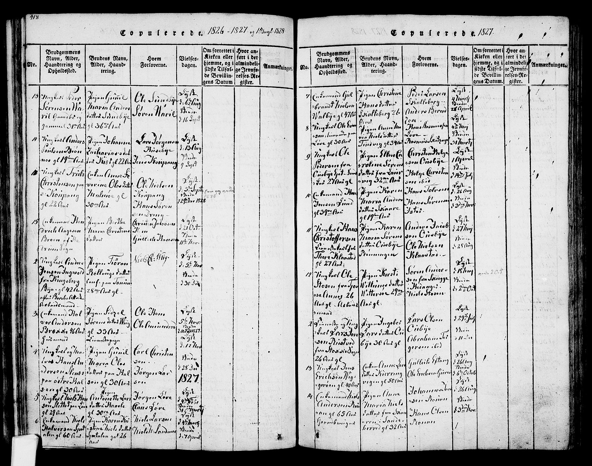 Tjølling kirkebøker, AV/SAKO-A-60/F/Fa/L0005: Ministerialbok nr. 5, 1814-1836, s. 418-419