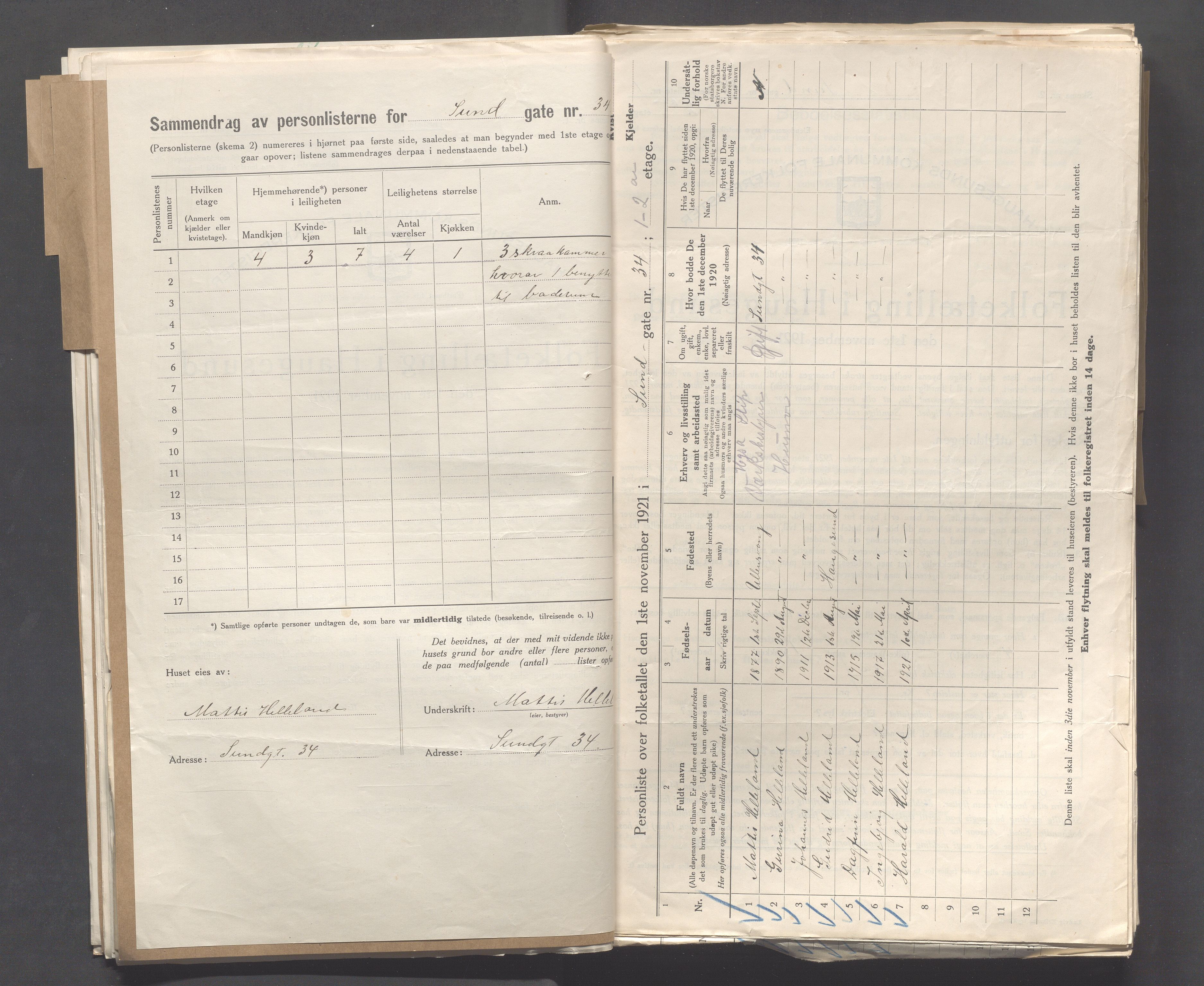 IKAR, Kommunal folketelling 1.11.1921 for Haugesund, 1921, s. 7063