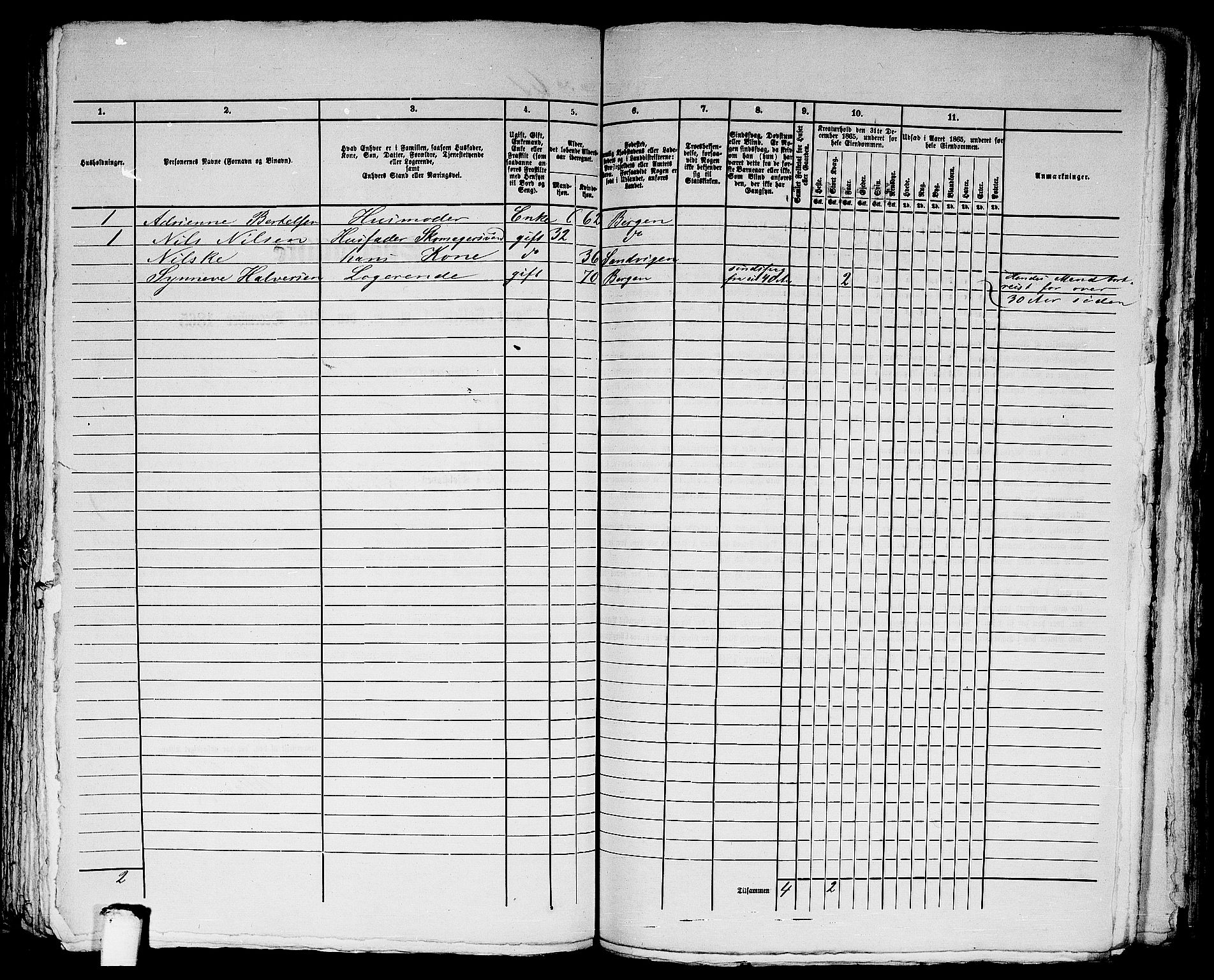 RA, Folketelling 1865 for 1281L Bergen Landdistrikt, Domkirkens landsokn og Korskirkens landsokn, 1865, s. 172