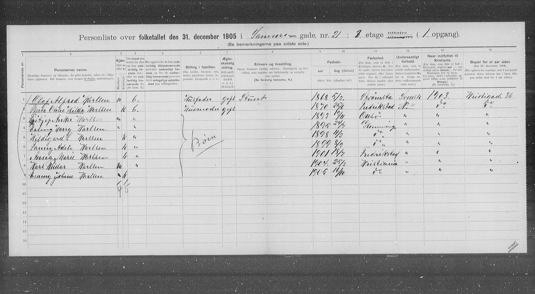 OBA, Kommunal folketelling 31.12.1905 for Kristiania kjøpstad, 1905, s. 46161