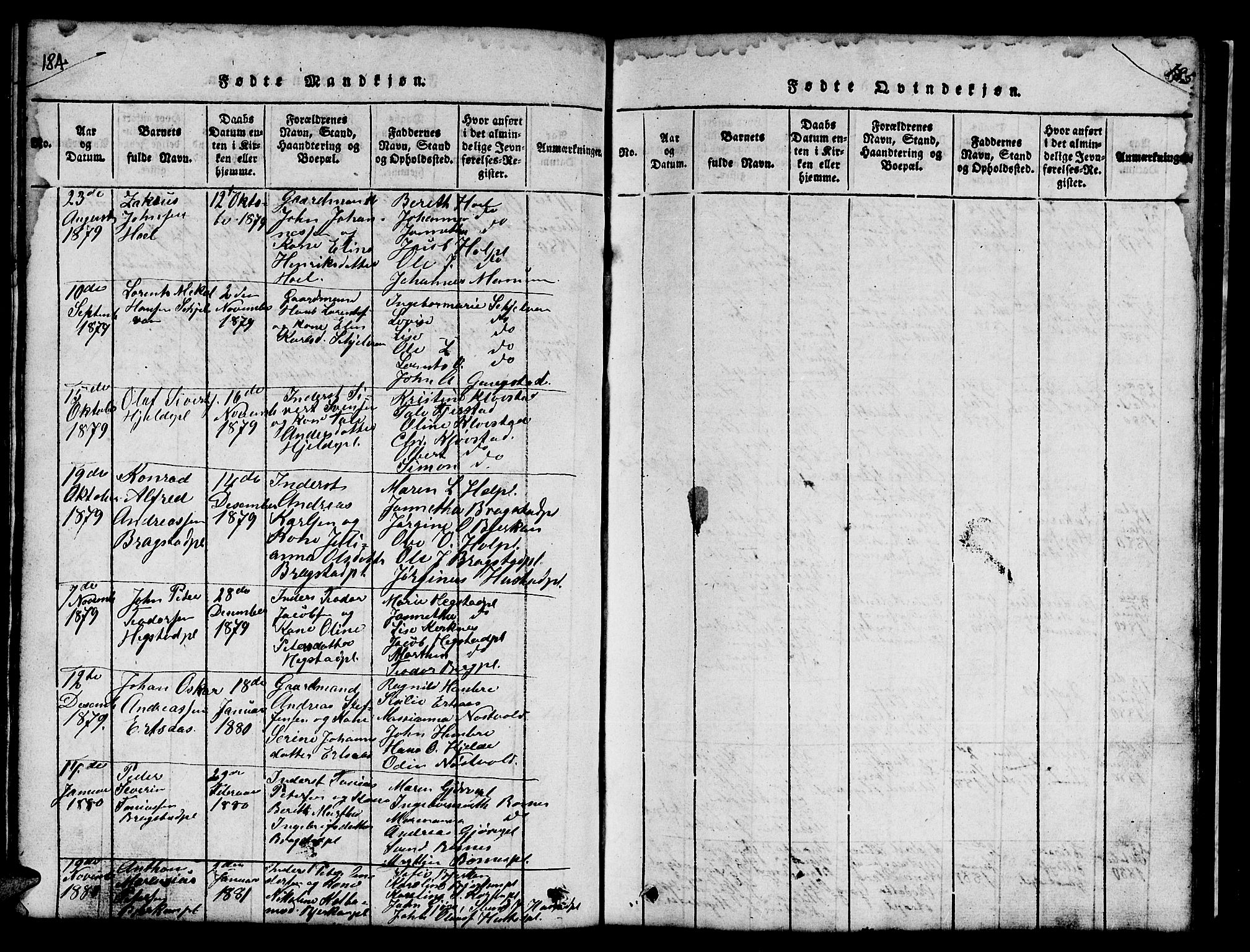 Ministerialprotokoller, klokkerbøker og fødselsregistre - Nord-Trøndelag, SAT/A-1458/732/L0317: Klokkerbok nr. 732C01, 1816-1881, s. 184-185