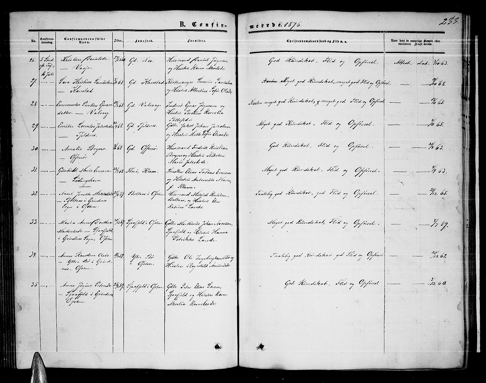 Ministerialprotokoller, klokkerbøker og fødselsregistre - Nordland, AV/SAT-A-1459/872/L1046: Klokkerbok nr. 872C02, 1852-1879, s. 233