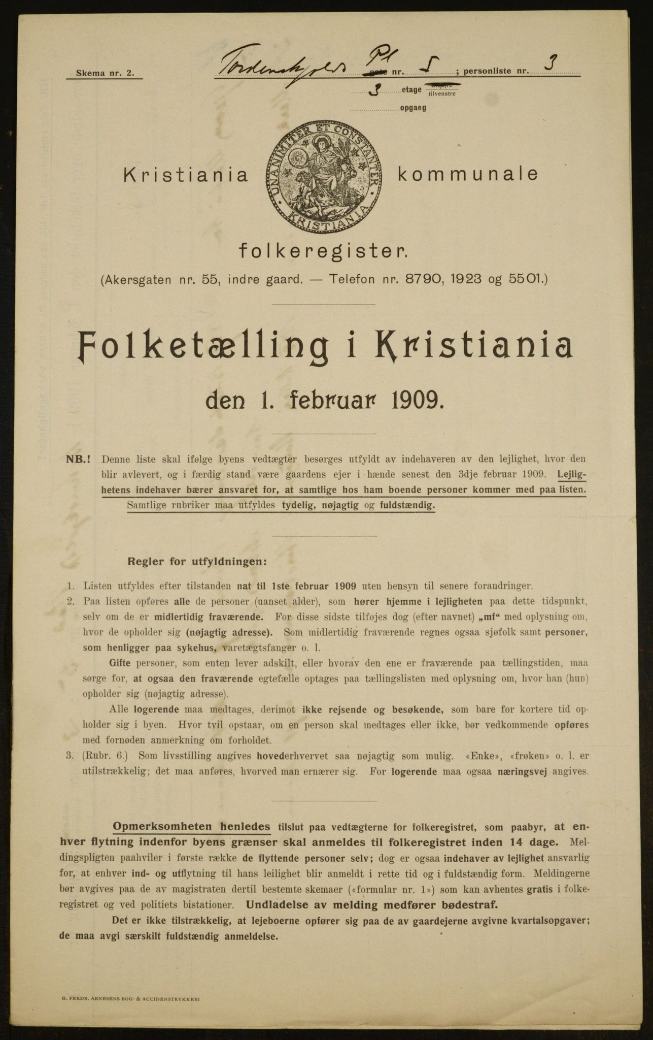 OBA, Kommunal folketelling 1.2.1909 for Kristiania kjøpstad, 1909, s. 103305