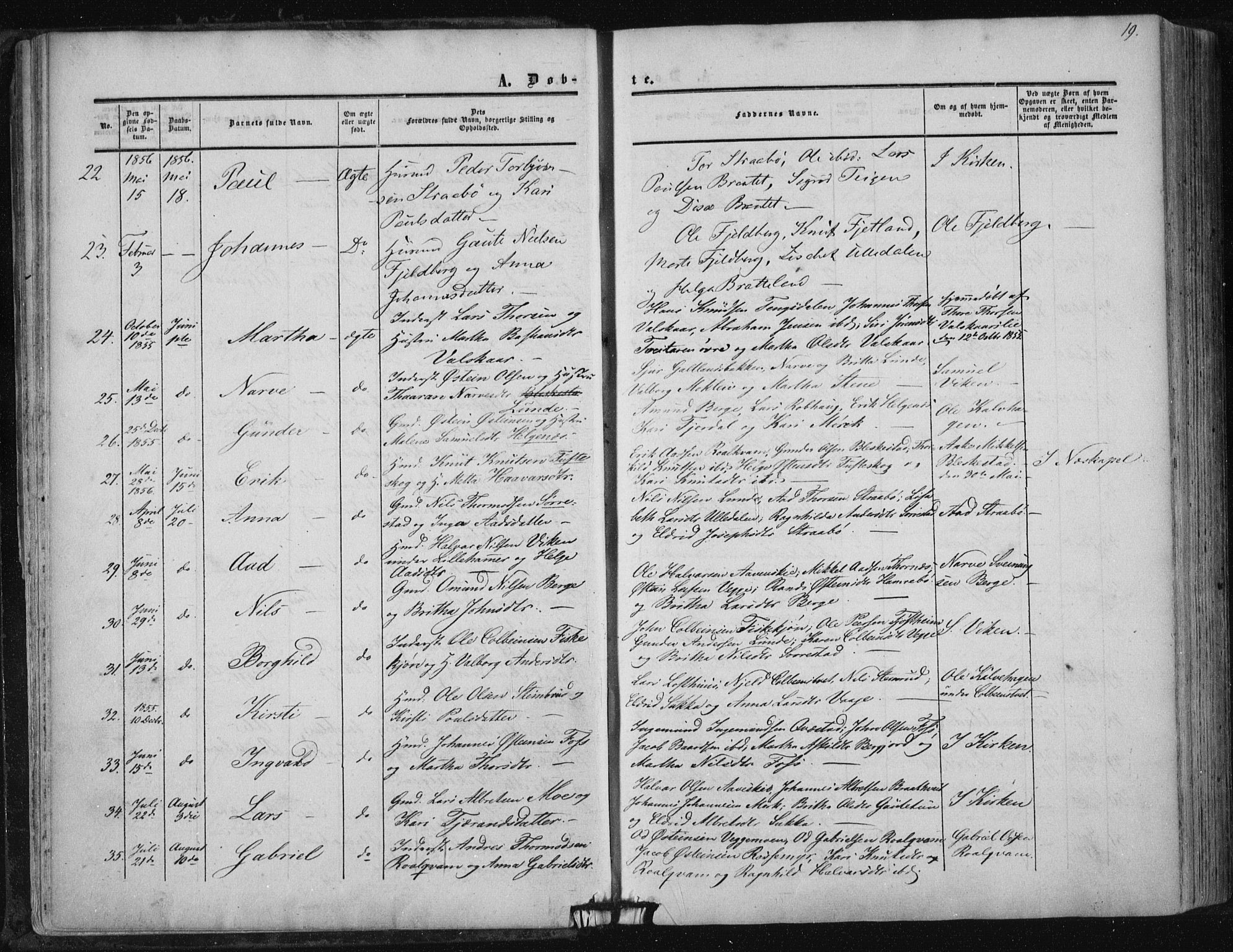 Suldal sokneprestkontor, AV/SAST-A-101845/01/IV/L0009: Ministerialbok nr. A 9, 1854-1868, s. 19